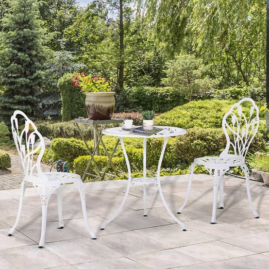 ComfortXL - Salon de jardin bistrot Aluminium Terrasse Motif tulipe Trou parasol 60cm Blanc - ComfortXL Outdoor Living - Image 4