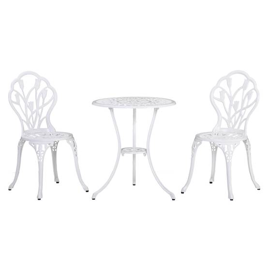 ComfortXL - Salon de jardin bistrot Aluminium Terrasse Motif tulipe Trou parasol 60cm Blanc - ComfortXL Outdoor Living - Image 1