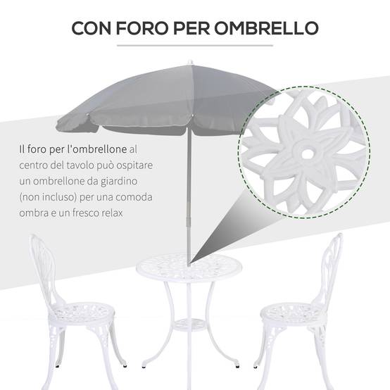 ComfortXL - Salon de jardin bistrot Aluminium Terrasse Motif tulipe Trou parasol 60cm Blanc - ComfortXL Outdoor Living - Image 8
