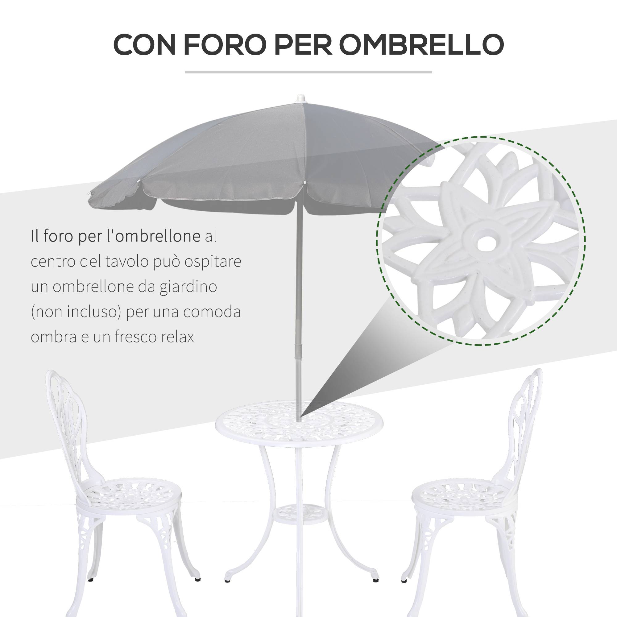 ComfortXL - Salon de jardin bistrot Aluminium Terrasse Motif tulipe Trou parasol 60cm Blanc - ComfortXL Outdoor Living - Image 8