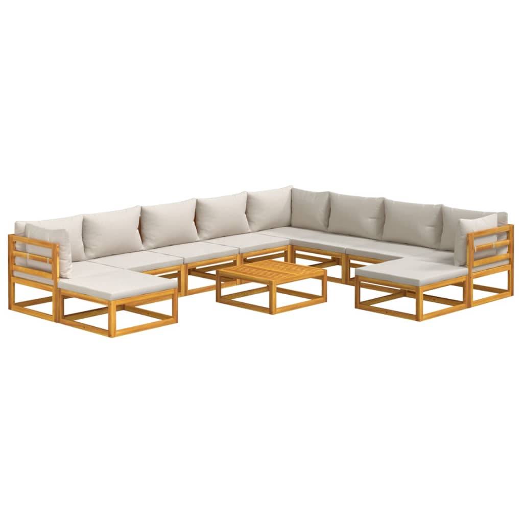 Helloshop26 - Salon de jardin meuble d'extérieur ensemble de mobilier 11 pièces avec coussins gris clair bois massif - Image 1