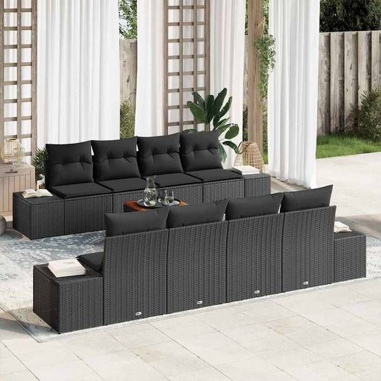 ComfortXL - Salon de jardin 8 places 9 pcs en polyrotin avec table basse pour patio Noir – ComfortXL Outdoor Living - Image 1