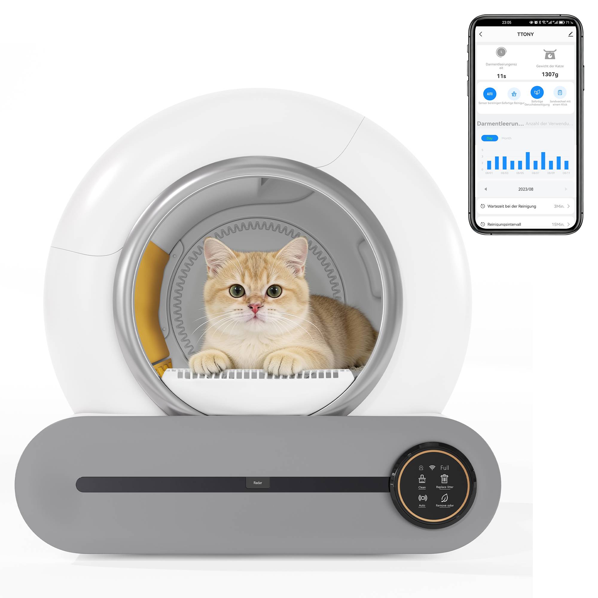 Maison de toilette chat automatique autonettoyante 48 x 52 x 50.5 cm ABS et PC blanc - PANGIVO