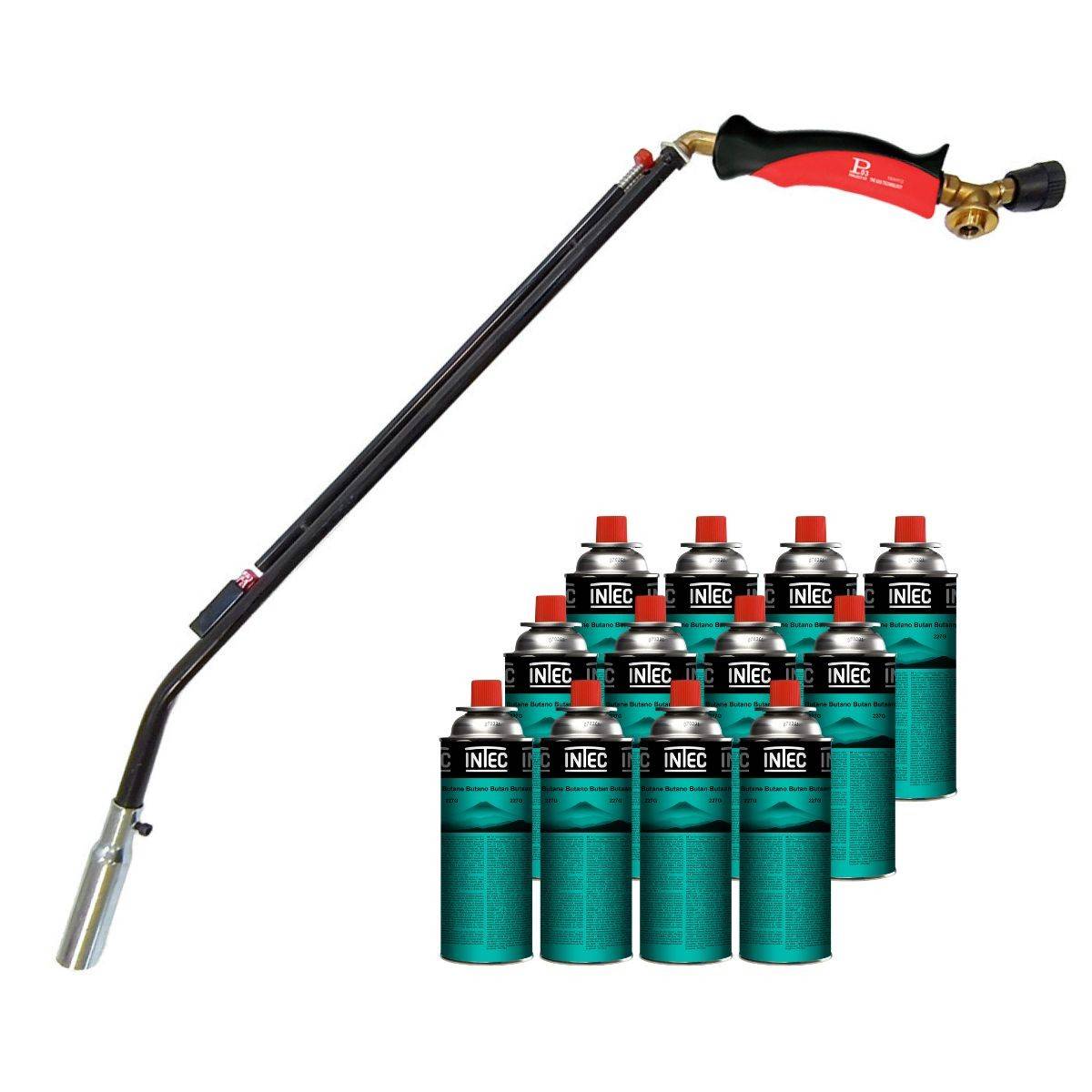 Intec - Désherbeur thermique à gaz 1100W + 12 cartouches de gaz Butane Brule Herbes Allumage piezo + Adaptateur multicartouche INTEC - Image 1