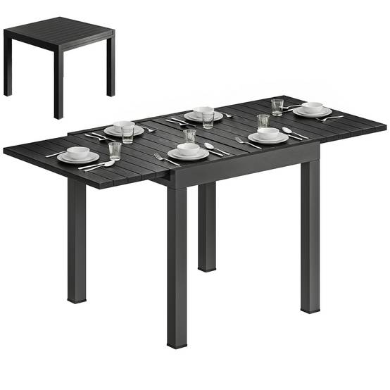 Sans Marque - Table jardin extensible 80/160 cm 4 à 6 personnes aluminium plateau lattes aspect bois noire - Image 1