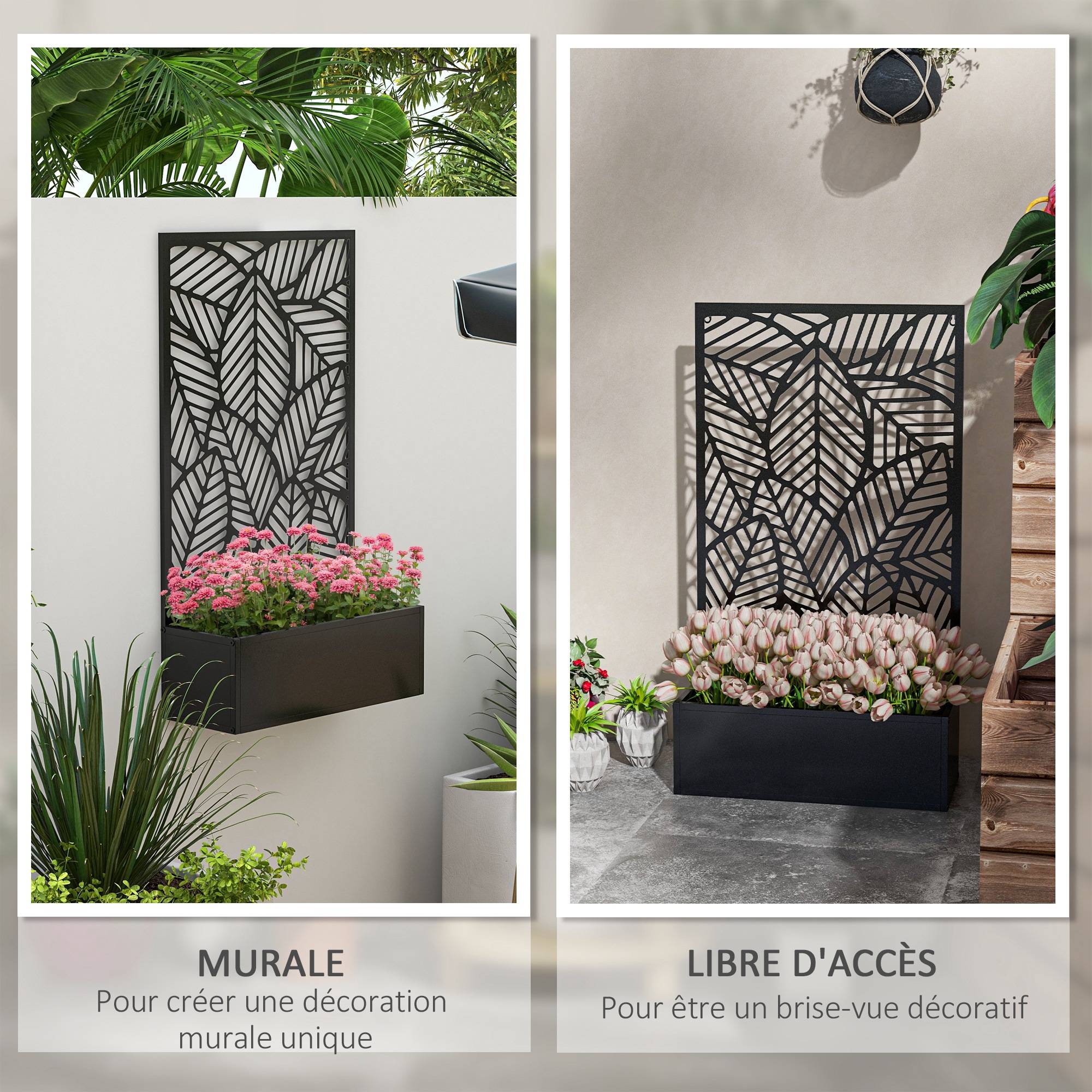 Jardinière brise-vue avec treillis 61x23x113 cm, plantes grimpantes, jardin balcon extérieur, support décoratif - Image 6