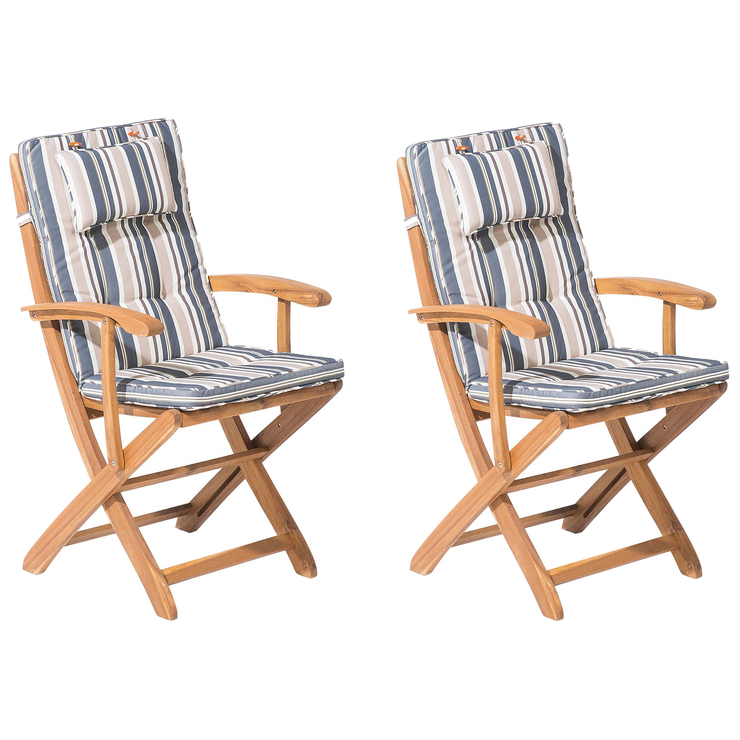 Beliani - Lot 2 Chaises de Jardin Pliables en Bois d'Acacia avec Coussins d'Assise Beige et Bleu Confort et Design pour Terrasse au Style Campagne Beliani - Image 1