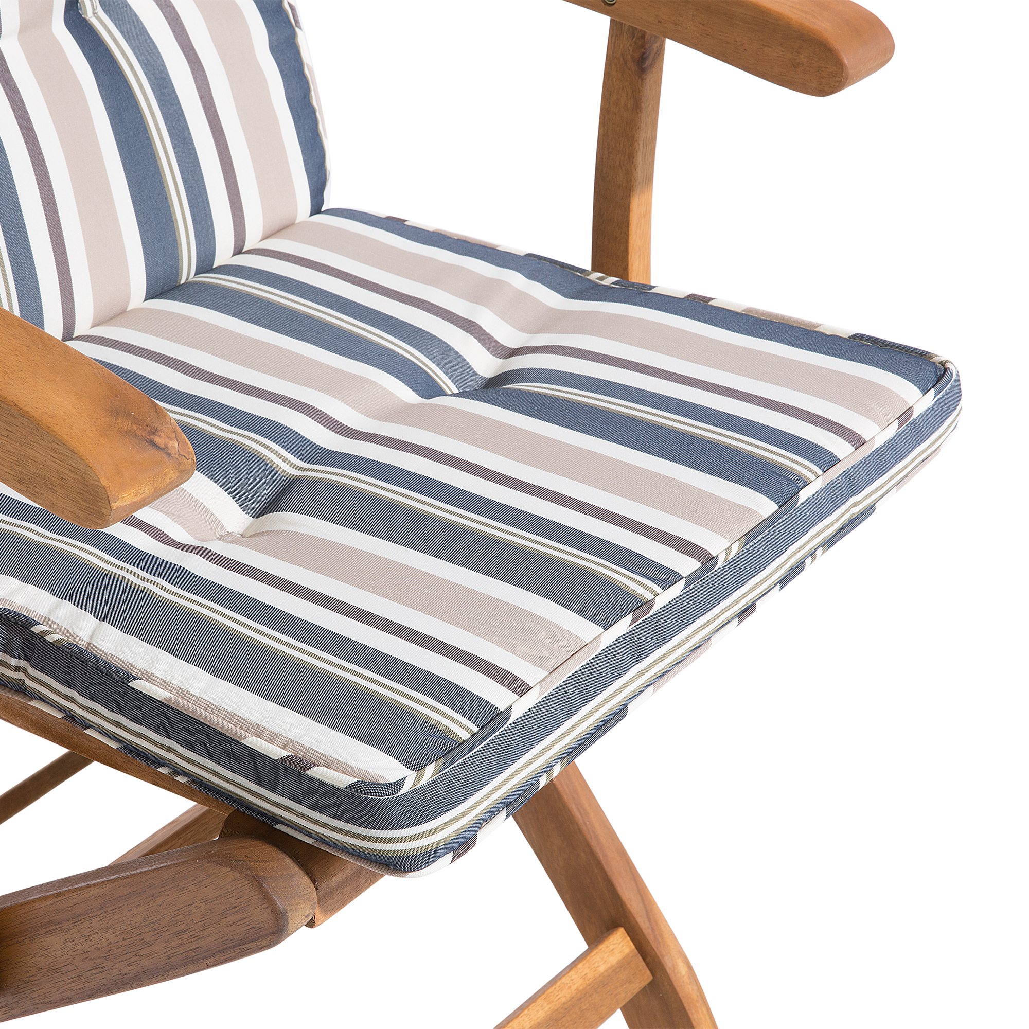 Beliani - Lot 2 Chaises de Jardin Pliables en Bois d'Acacia avec Coussins d'Assise Beige et Bleu Confort et Design pour Terrasse au Style Campagne Beliani - Image 4