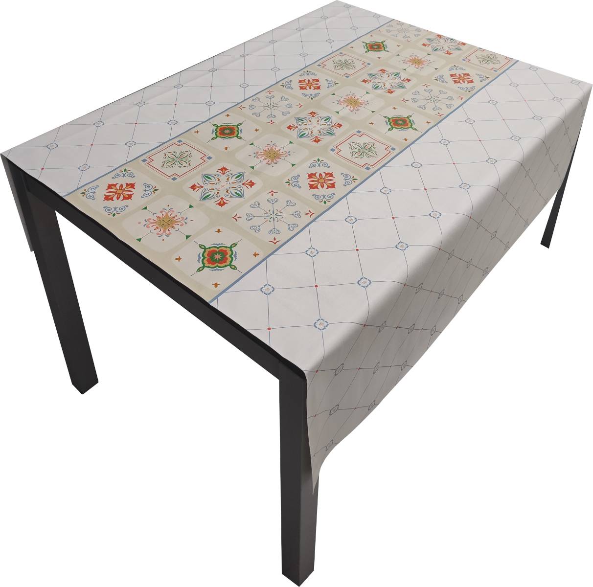 Nappe Composition PVC Base Polyester Anti-taches Mosaïque Bleue Taille 140X160 CM - Image 1