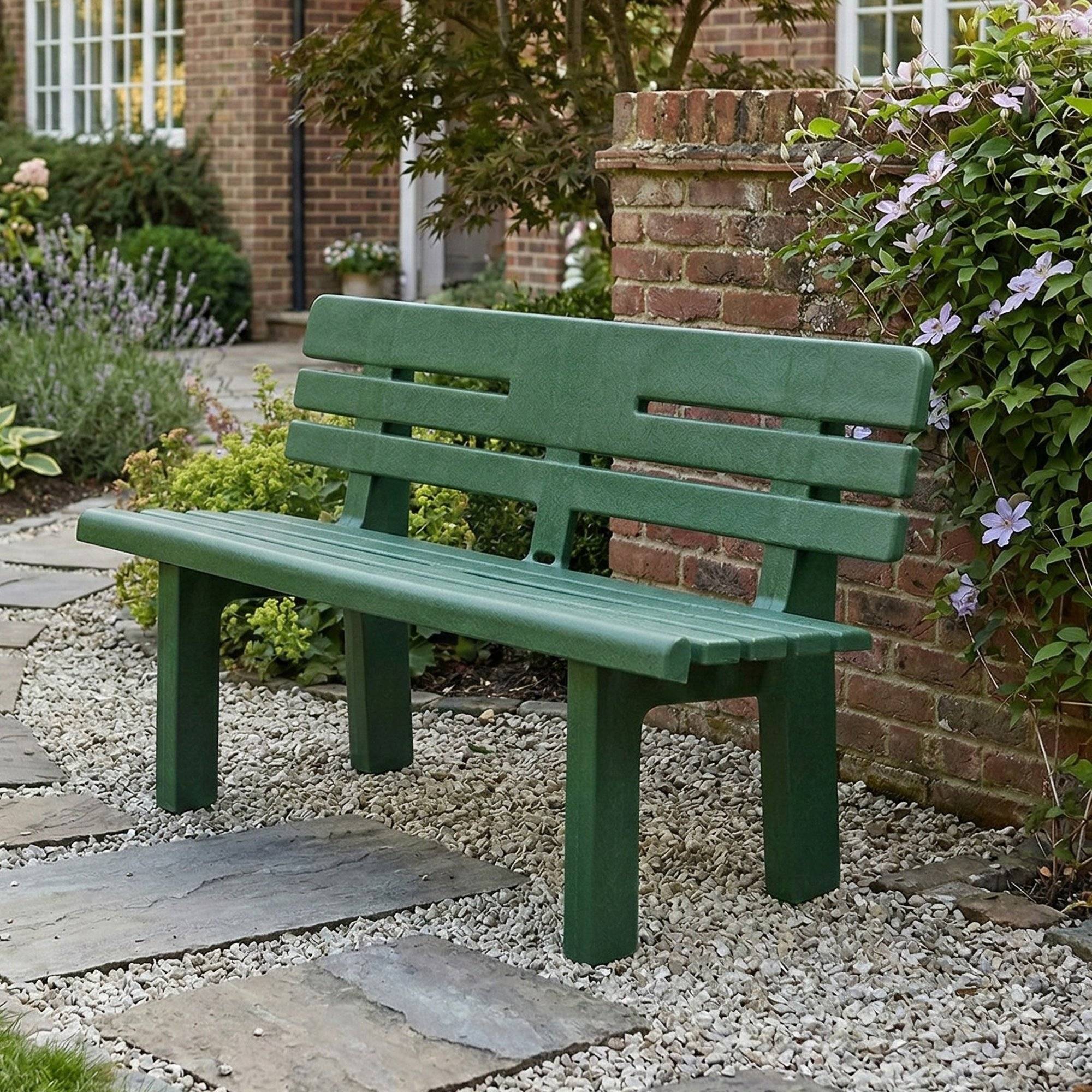 Dmora - Banc d'extérieur Daltobel, Banc de jardin Monobloc, Banc d'extérieur, 100% Made in Italy, 110x52h71 cm, Vert - Dmora - Image 2