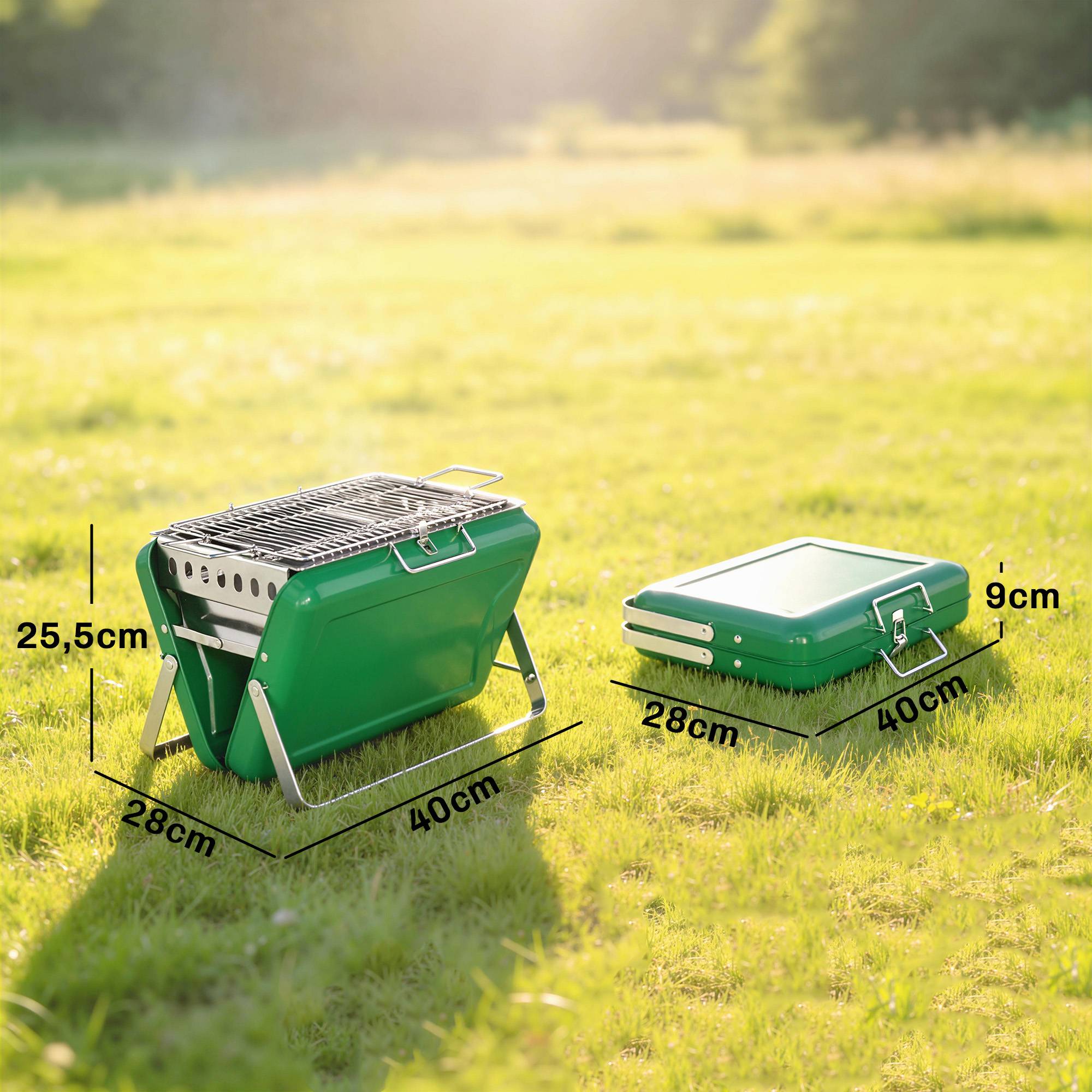 Barbecue portable inox pour camping jardin cuisson nomade pliable vert 40 cm - ComfortXL Outdoor Living - Image 5