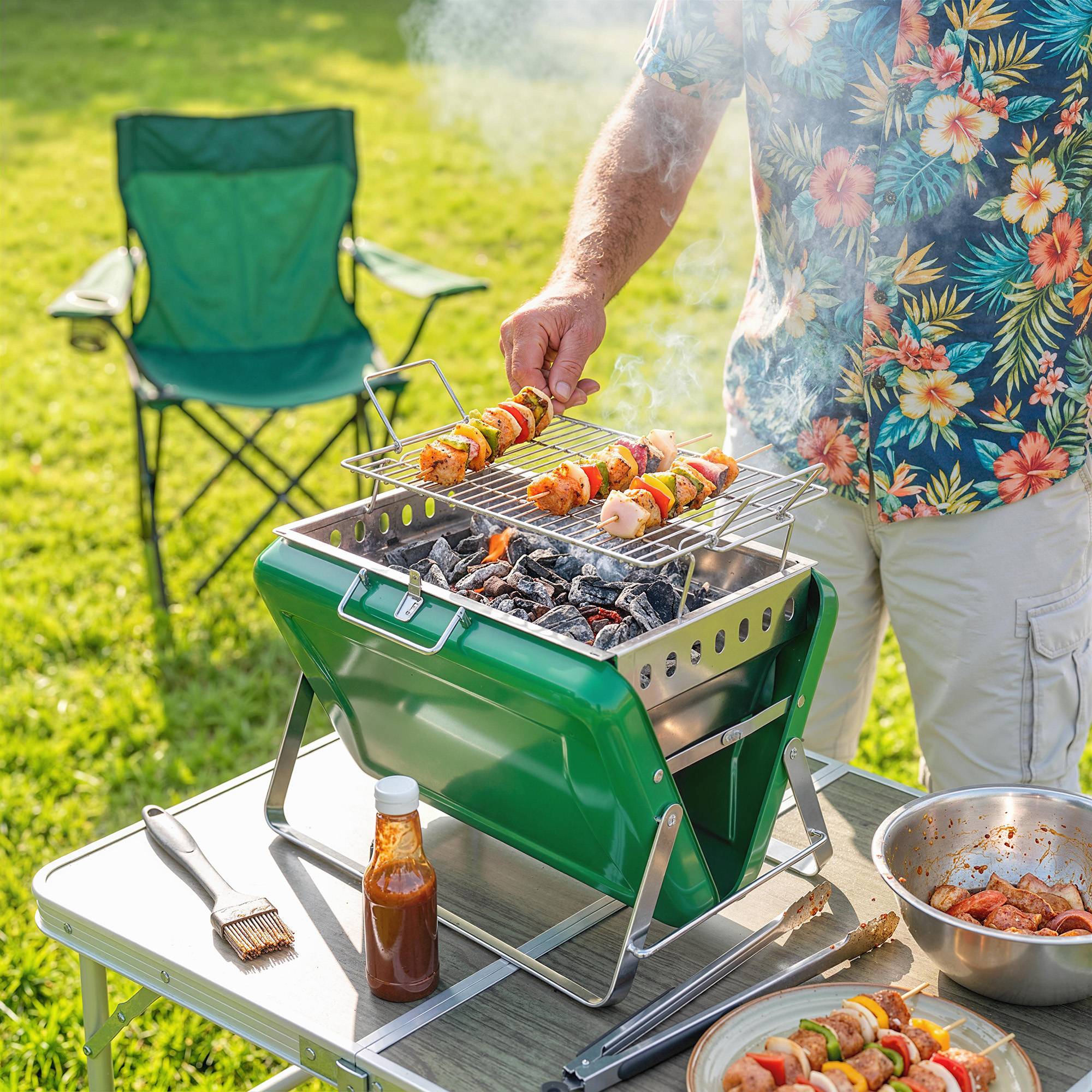 Barbecue portable inox pour camping jardin cuisson nomade pliable vert 40 cm - ComfortXL Outdoor Living - Image 3