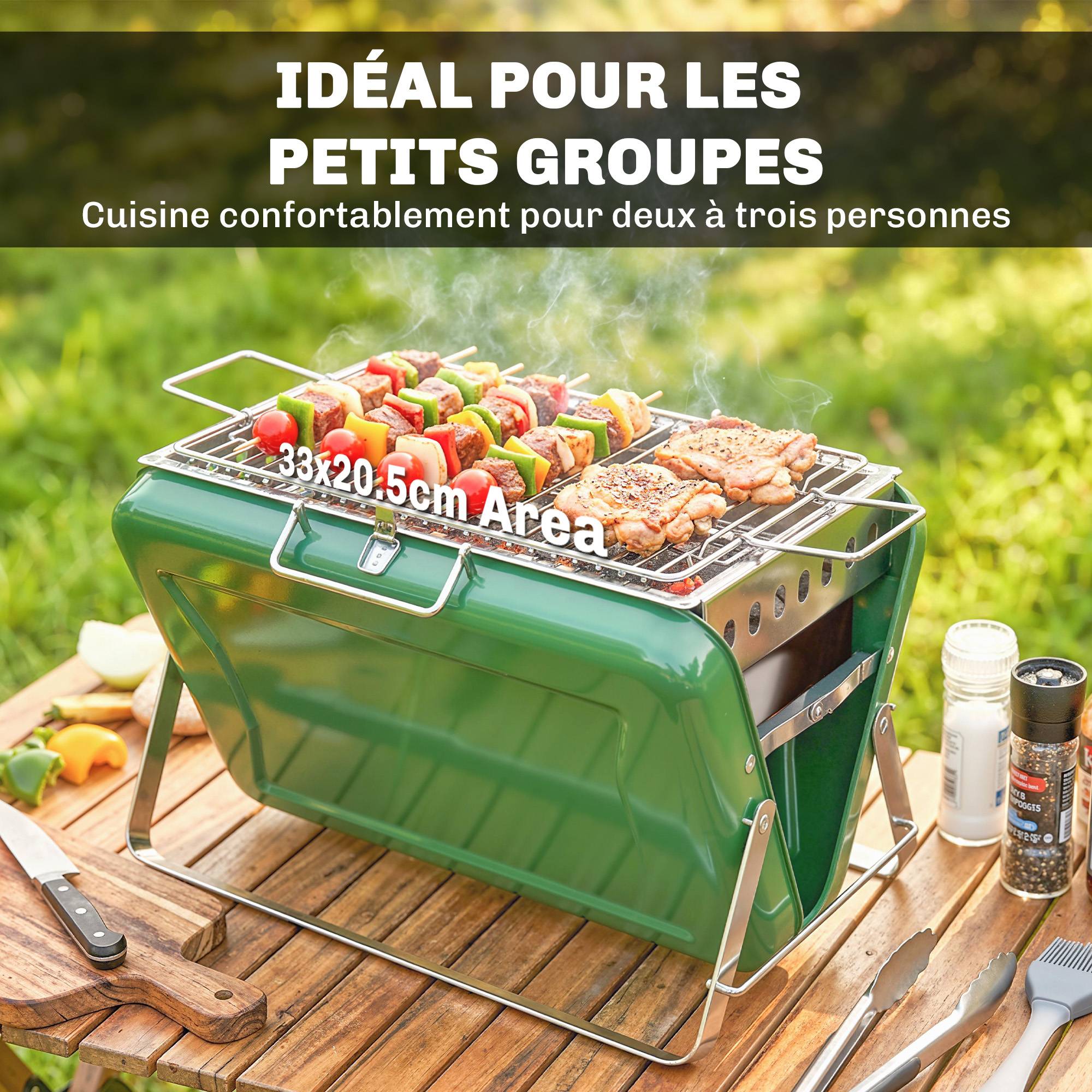 Barbecue portable inox pour camping jardin cuisson nomade pliable vert 40 cm - ComfortXL Outdoor Living - Image 8