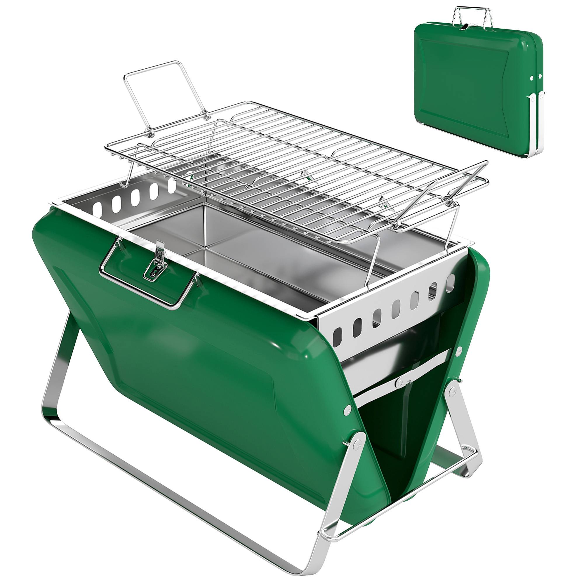 Barbecue portable inox pour camping jardin cuisson nomade pliable vert 40 cm - ComfortXL Outdoor Living - Image 2