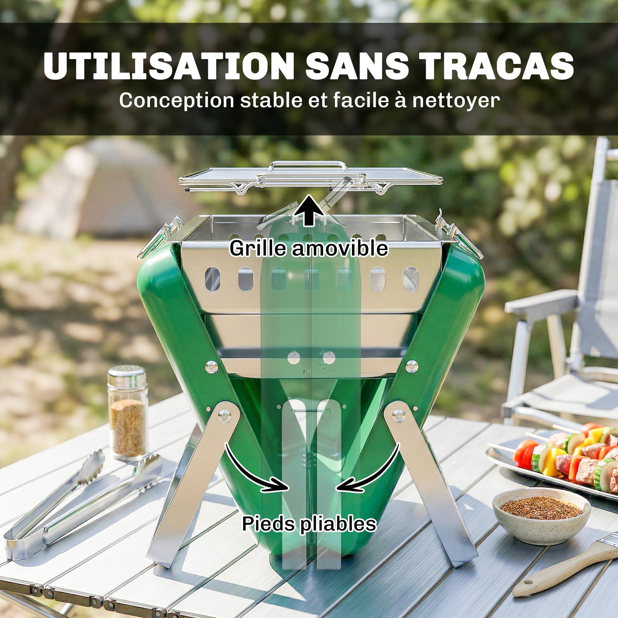 Barbecue portable inox pour camping jardin cuisson nomade pliable vert 40 cm - ComfortXL Outdoor Living - Image 10