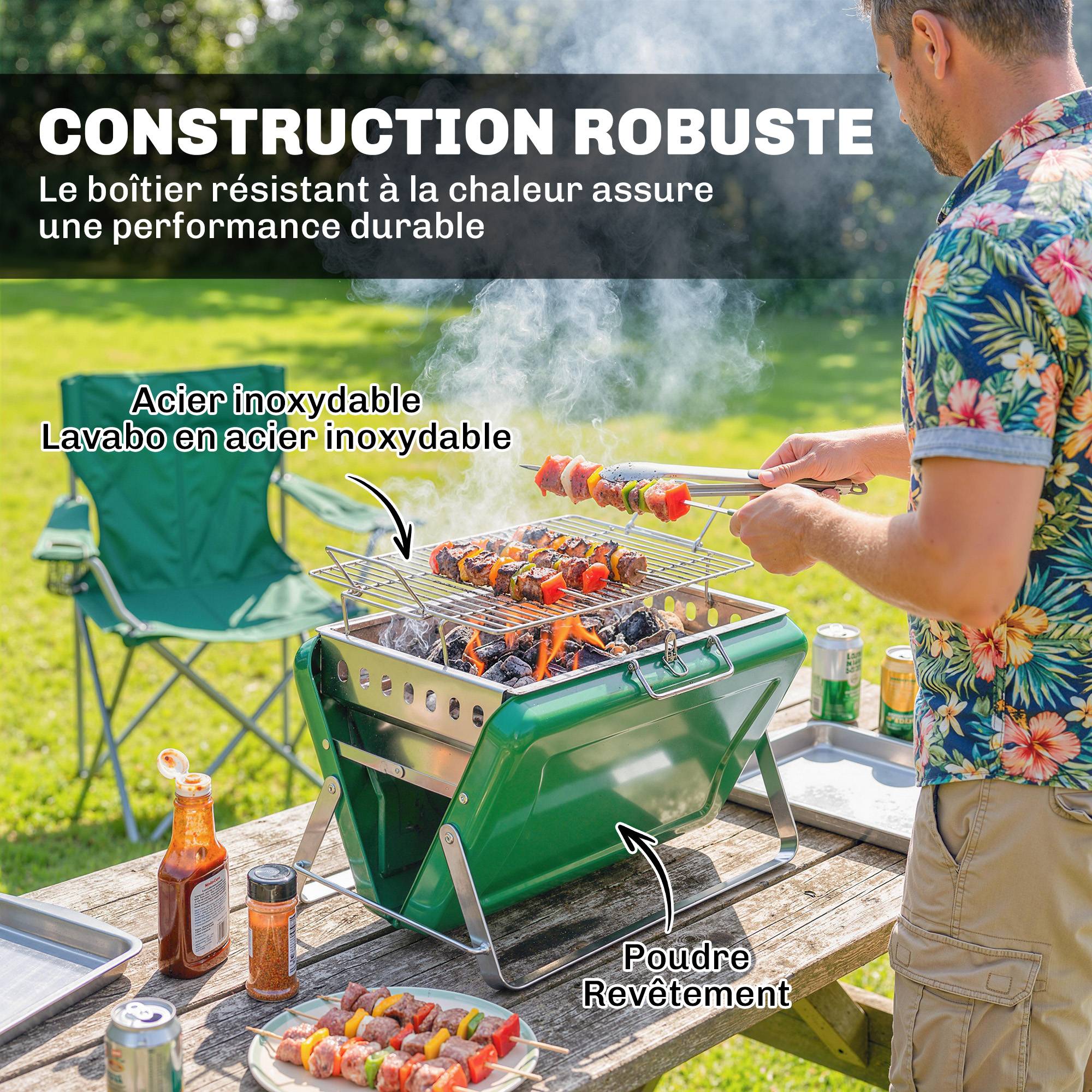 Barbecue portable inox pour camping jardin cuisson nomade pliable vert 40 cm - ComfortXL Outdoor Living - Image 9