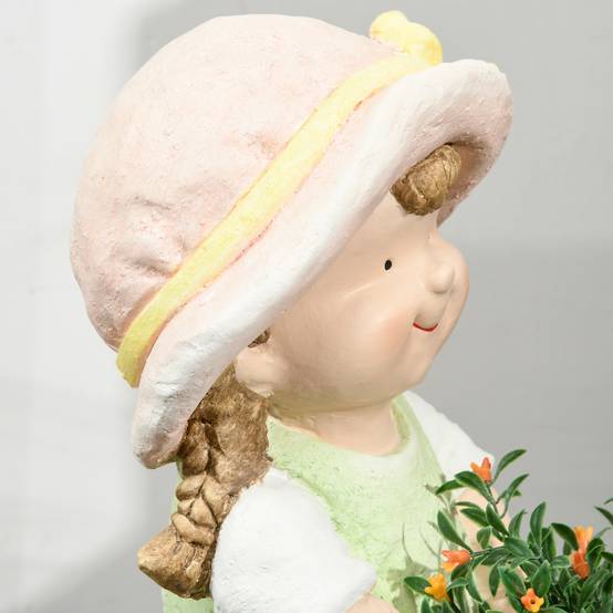 Statue de jardin fille oxyde de magnésium extérieur terrasse avec pot de fleurs intégré 40cm multicolore - Image 8