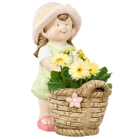Statue de jardin fille oxyde de magnésium extérieur terrasse avec pot de fleurs intégré 40cm multicolore - Image 2