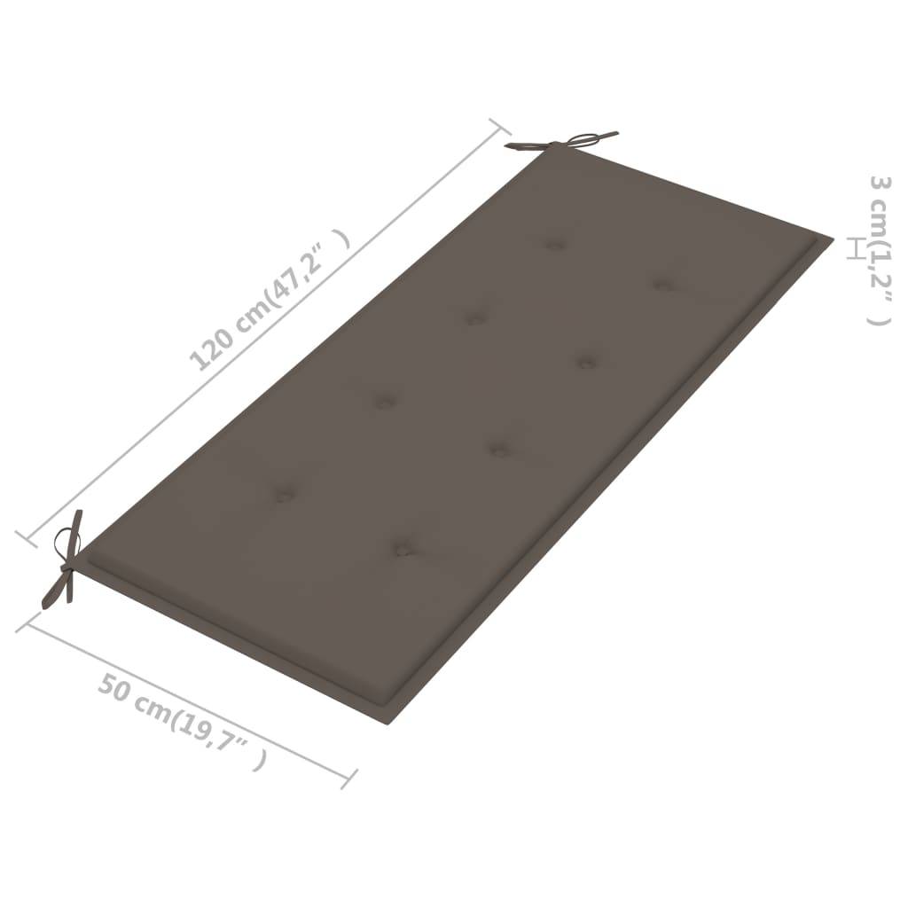 Helloshop26 - Banc de jardin meuble de patio d'extérieur terrasse avec coussin taupe 120 cm bois de teck massif - Image 9