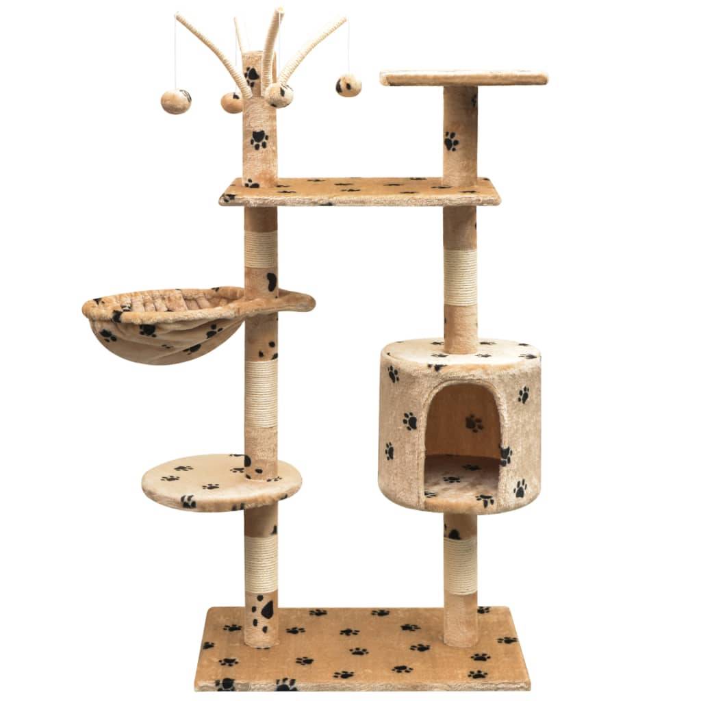 Arbre à chat 125 cm hamac et griffoir sisal motif pattes Beige – ComfortXL Pet Living - Image 1