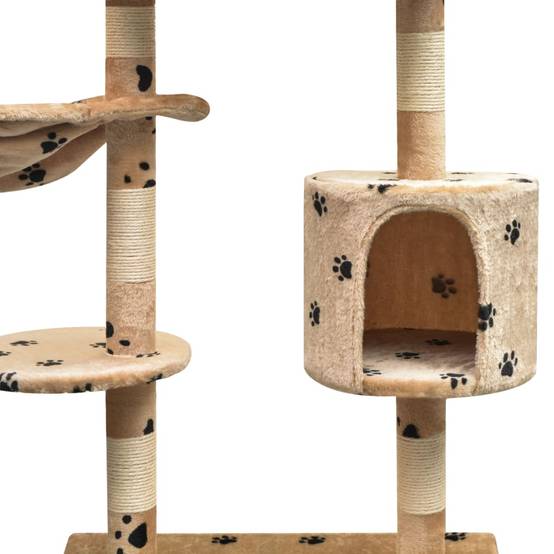 Arbre à chat 125 cm hamac et griffoir sisal motif pattes Beige – ComfortXL Pet Living - Image 3