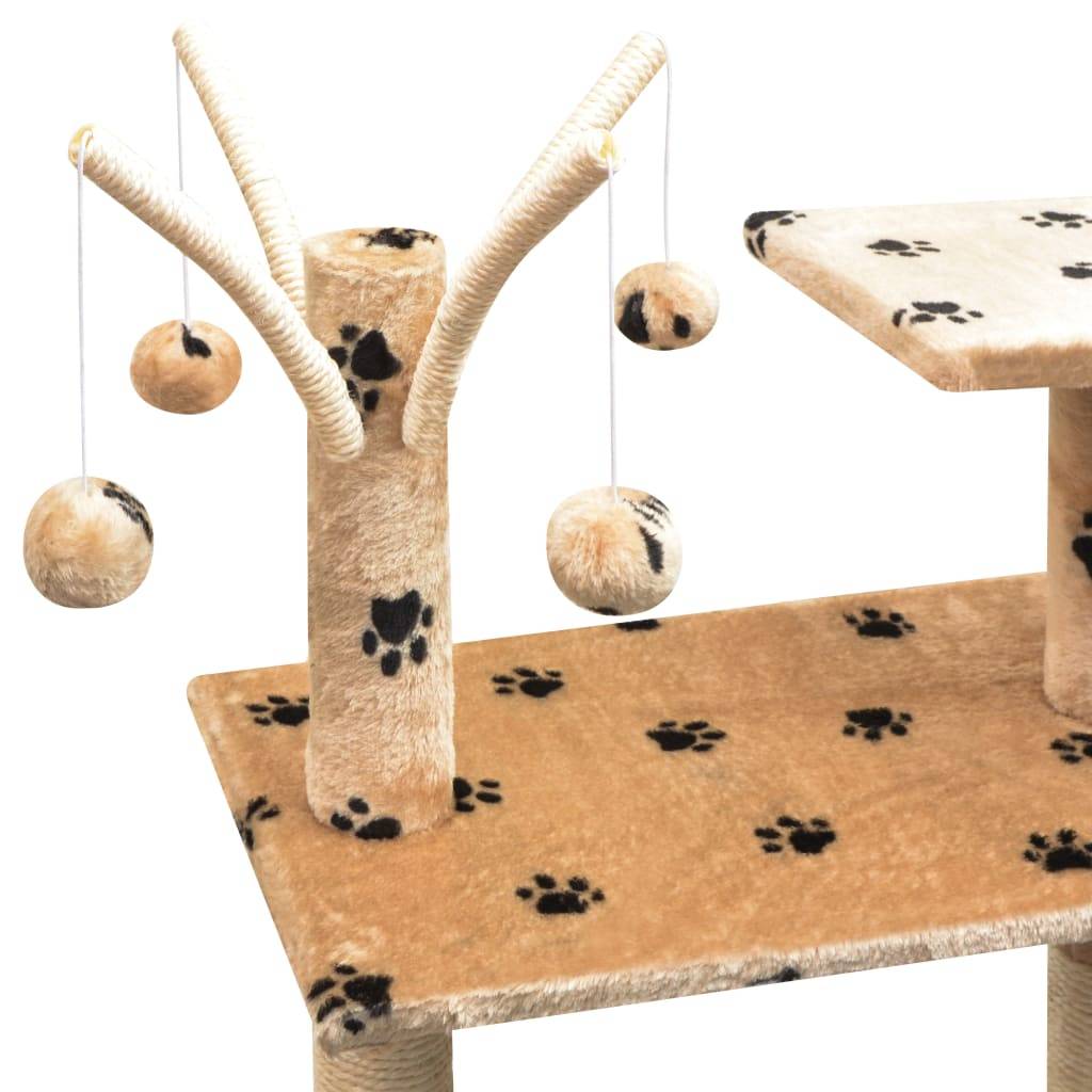 Arbre à chat 125 cm hamac et griffoir sisal motif pattes Beige – ComfortXL Pet Living - Image 4