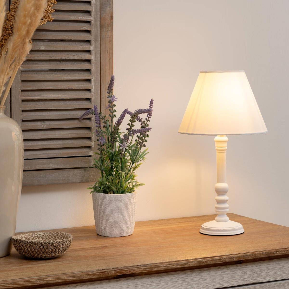 Lampe à Poser en Bois "Leo" 36cm Blanc - Image 3