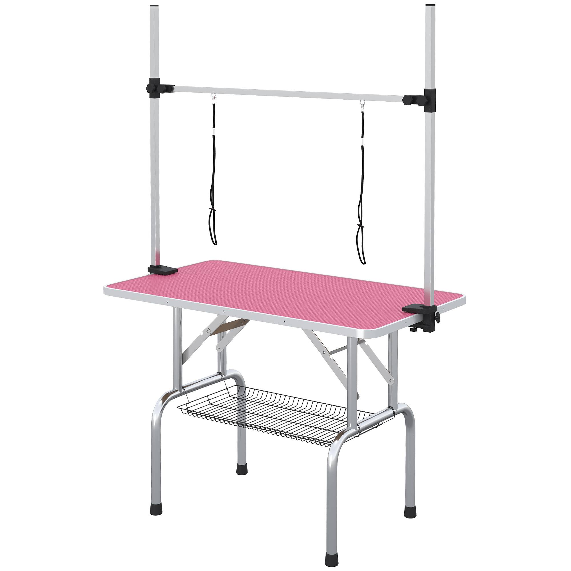 ComfortXL - Table de toilettage chien potence acier inoxydable 107x60x164 cm rose pliable avec panier - ComfortXL Outdoor Living - Image 2