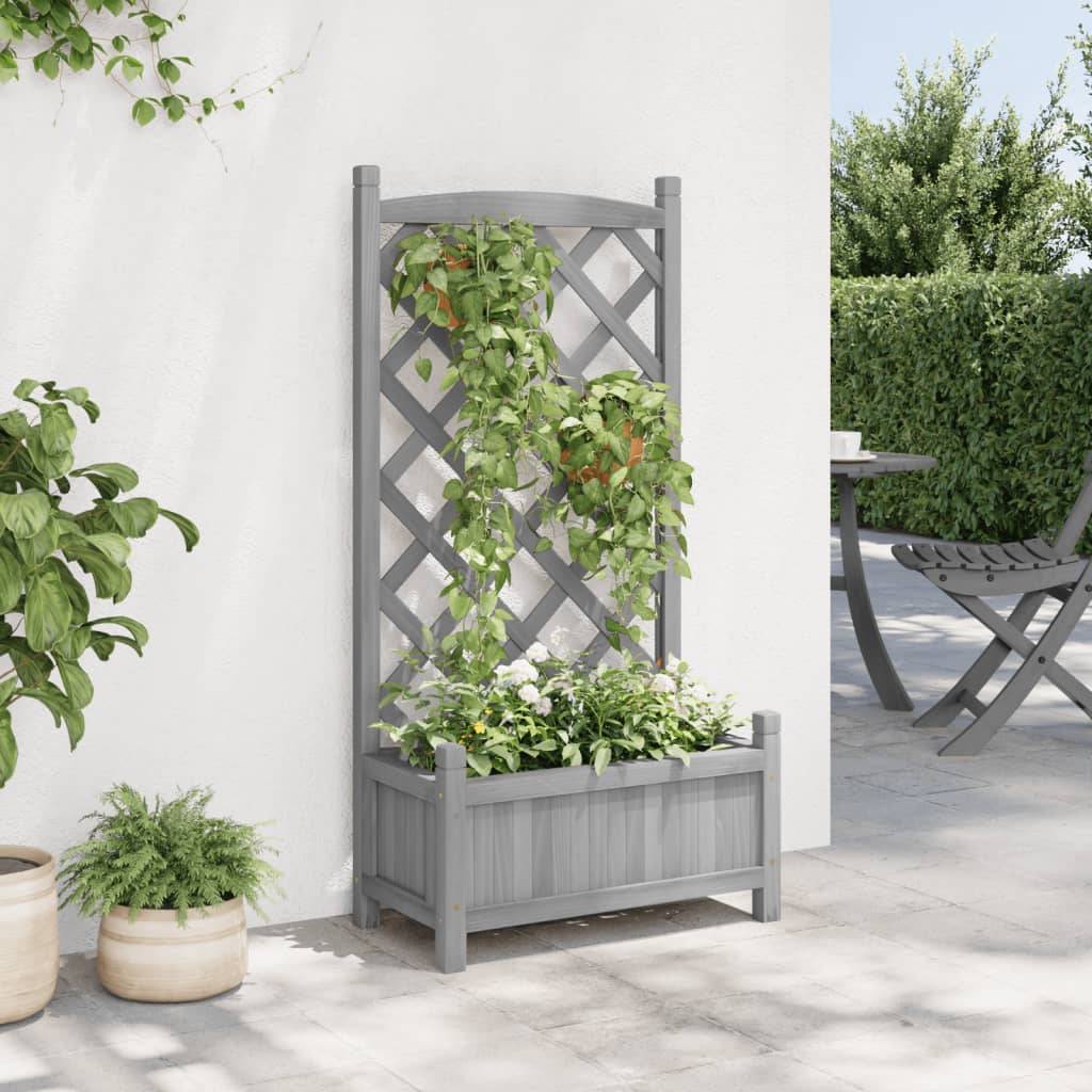 Jardinière | Pot de fleurs | Cache-pot | Bac à fleurs avec treillis gris bois massif de sapin - Image 3