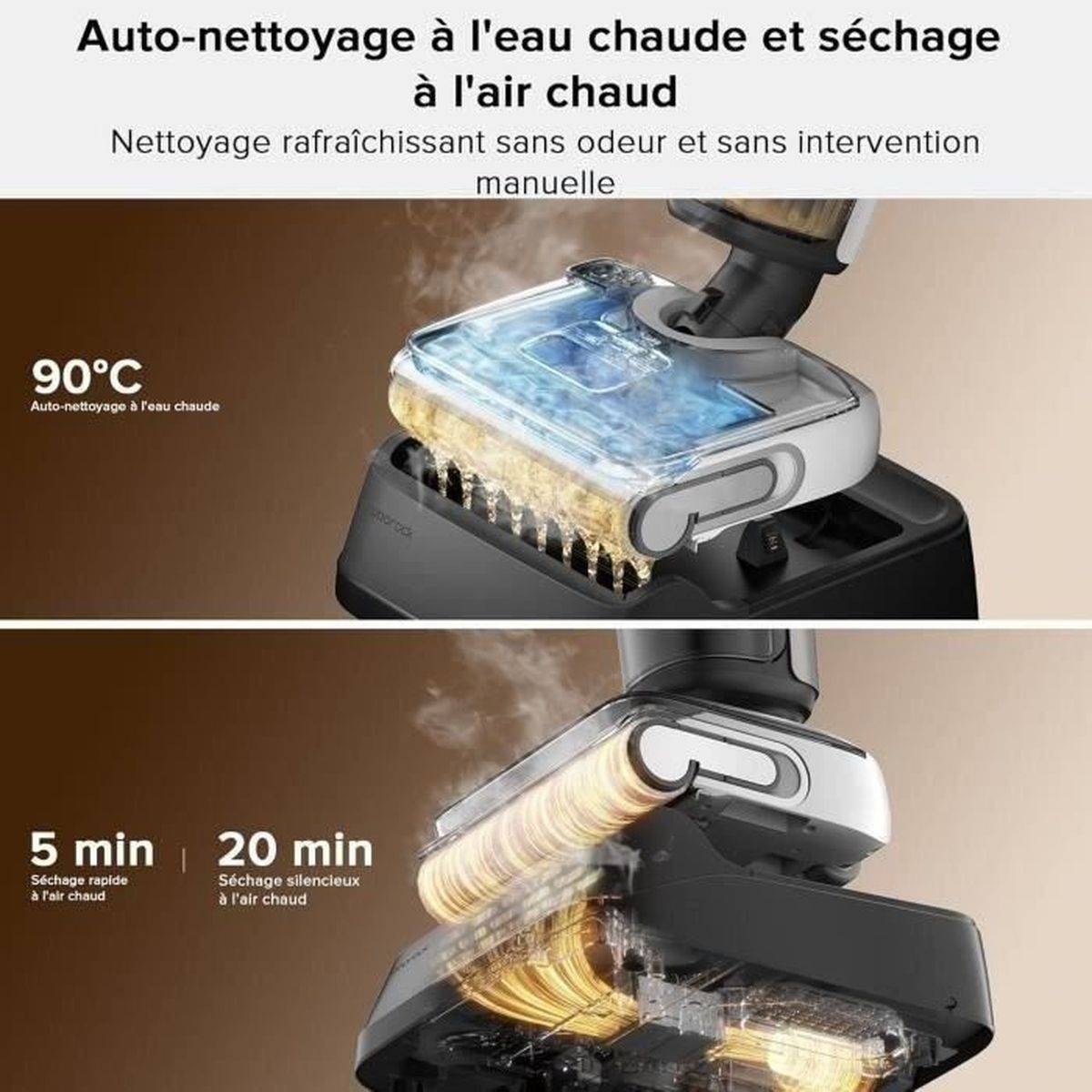 Aspirateur balai 2-en-1 eau et poussière avec nettoyage auto à 90 °C et séchage à air chaud - ROBOROCK F25 - Image 3