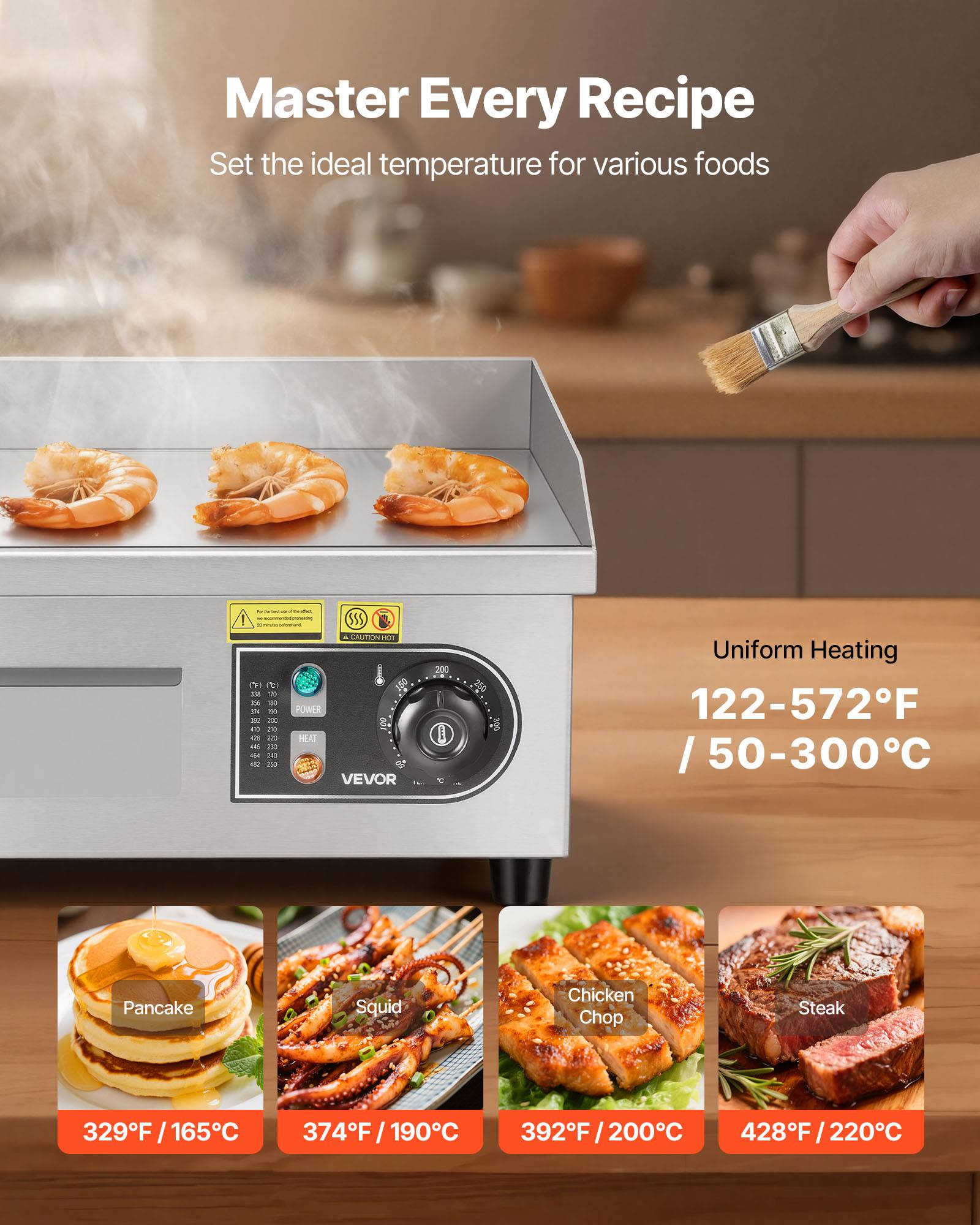 Vevor - VEVOR Plancha Électrique Plaque à Snacker Commerciale 35,5x30 cm 2000 W Barbecue - Image 4