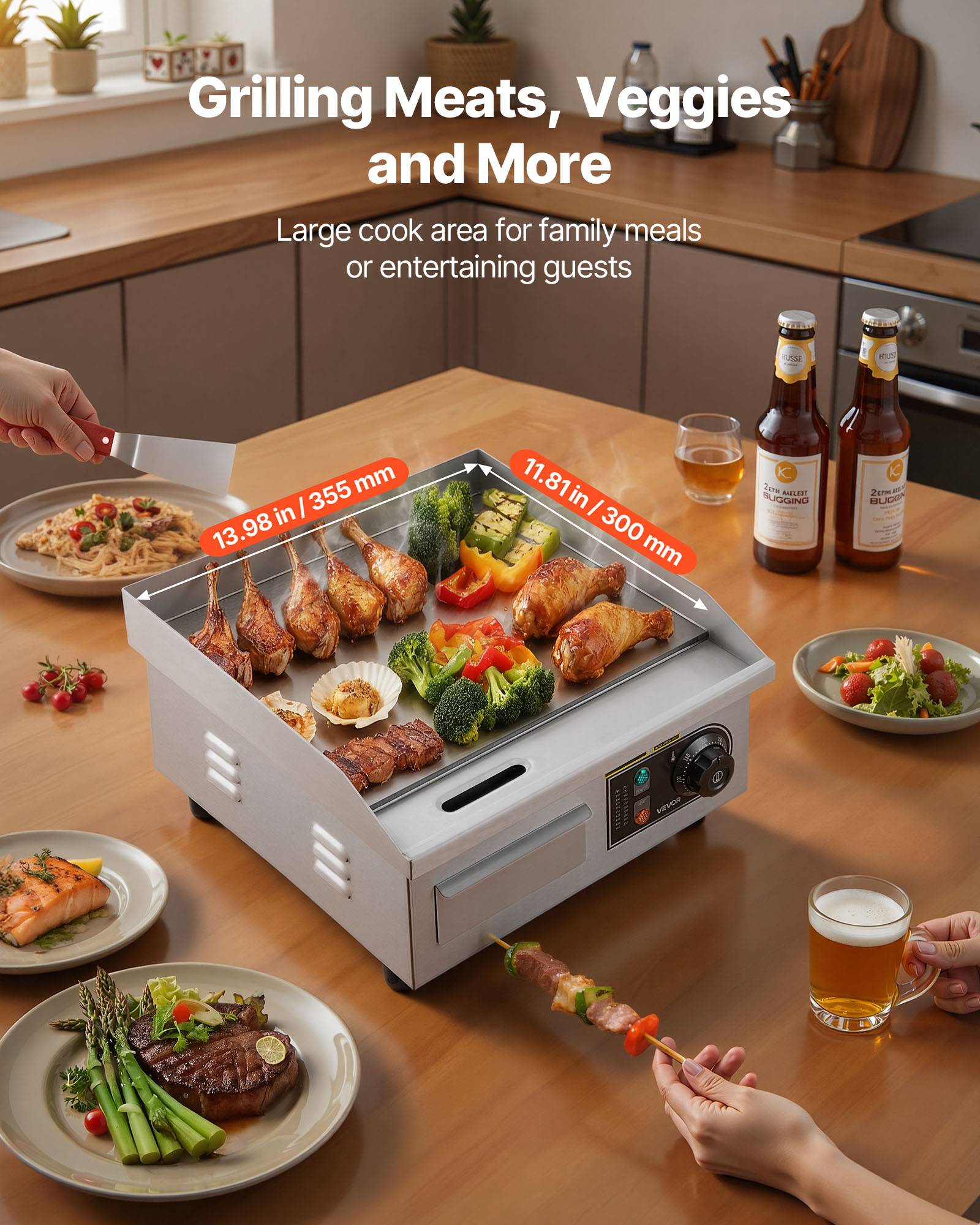 Vevor - VEVOR Plancha Électrique Plaque à Snacker Commerciale 35,5x30 cm 2000 W Barbecue - Image 2