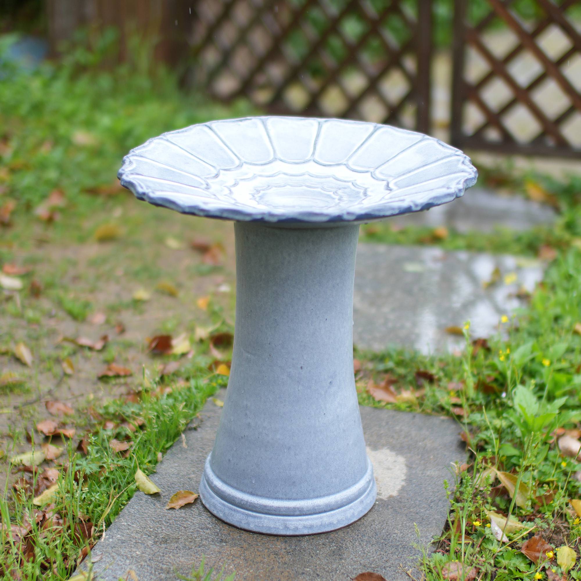 ComfortXL - Bain d’oiseaux en céramique Ø43 x H45 cm bleu-gris brillant pour jardin terrasse antigel - ComfortXL Outdoor Living - Image 3