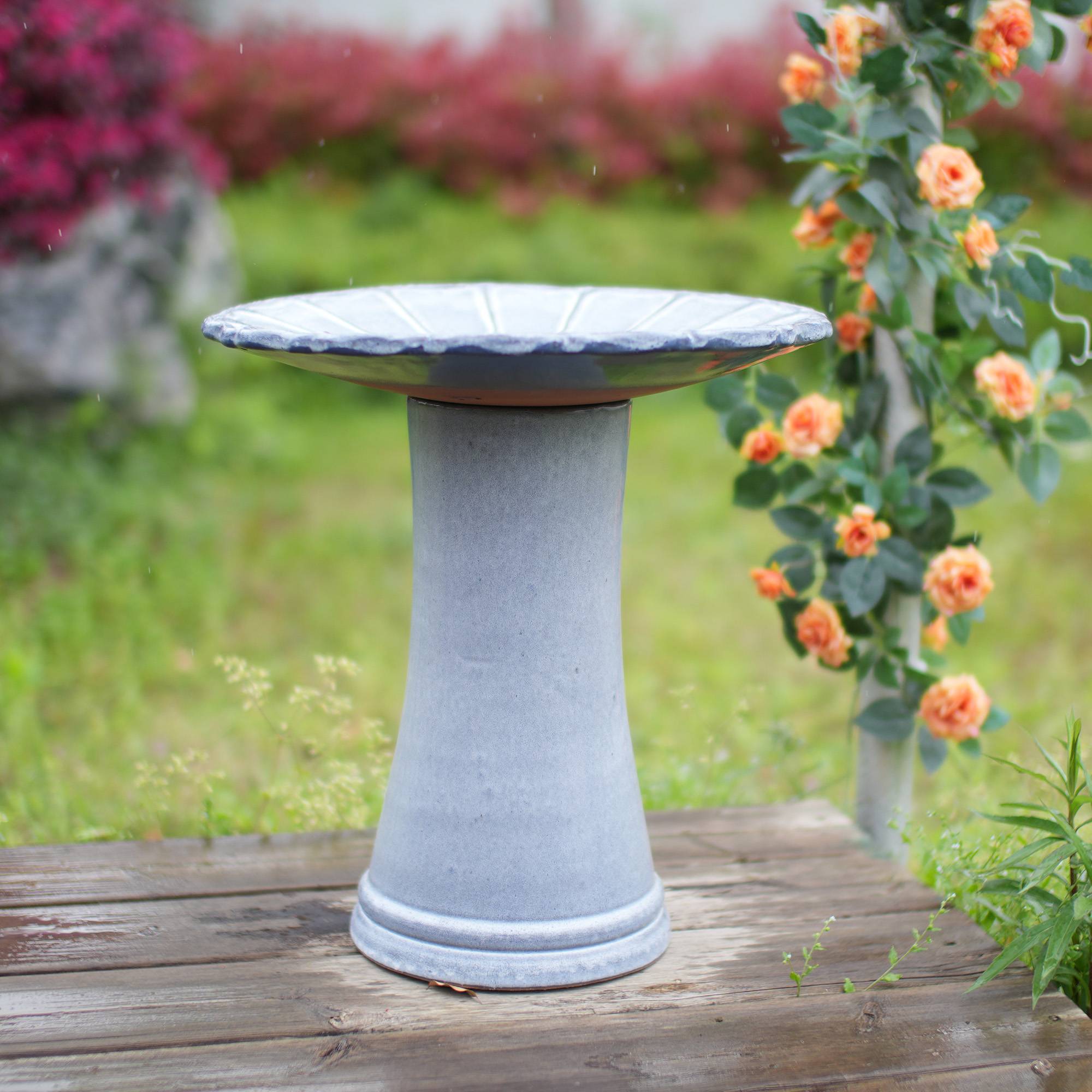 ComfortXL - Bain d’oiseaux en céramique Ø43 x H45 cm bleu-gris brillant pour jardin terrasse antigel - ComfortXL Outdoor Living - Image 5