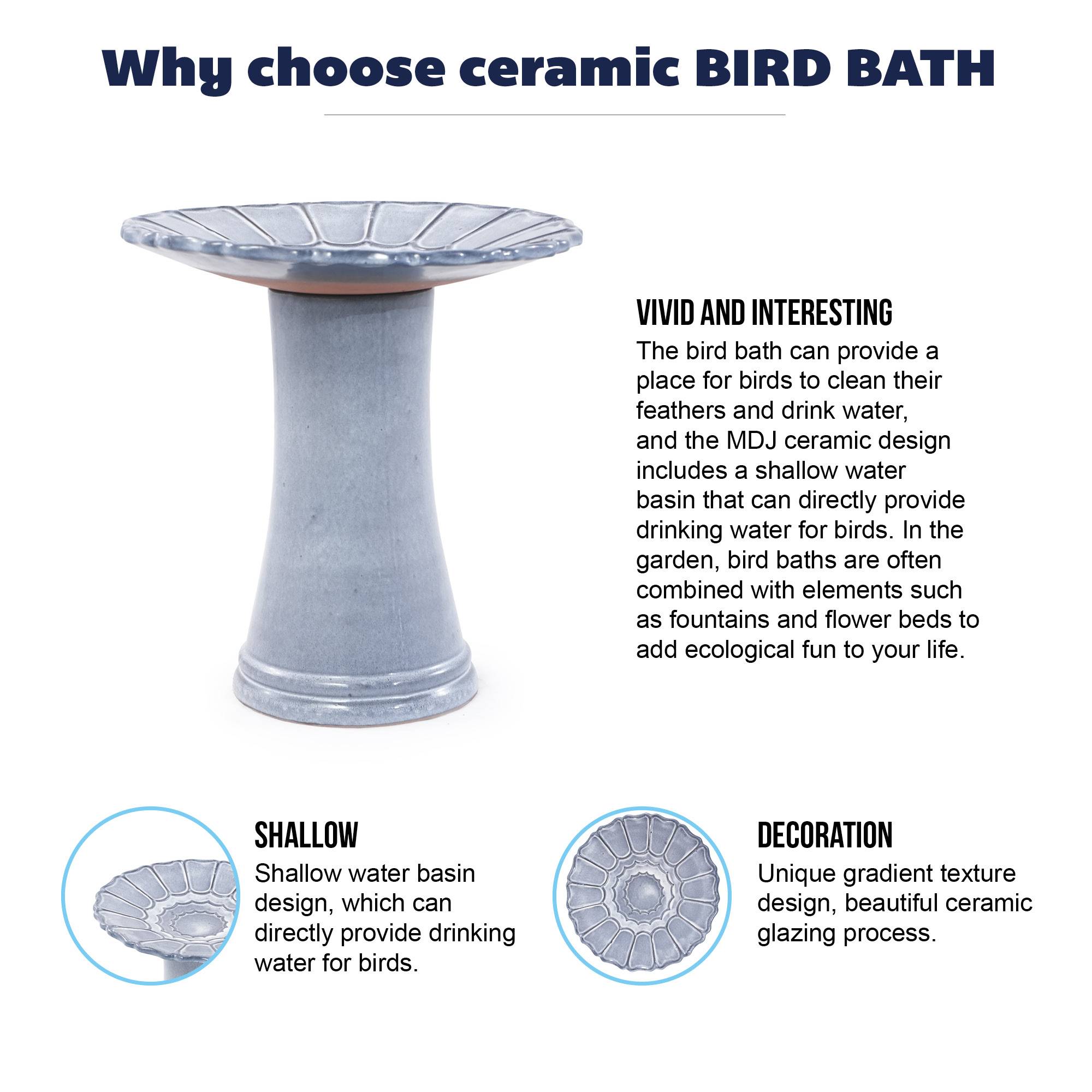 ComfortXL - Bain d’oiseaux en céramique Ø43 x H45 cm bleu-gris brillant pour jardin terrasse antigel - ComfortXL Outdoor Living - Image 8