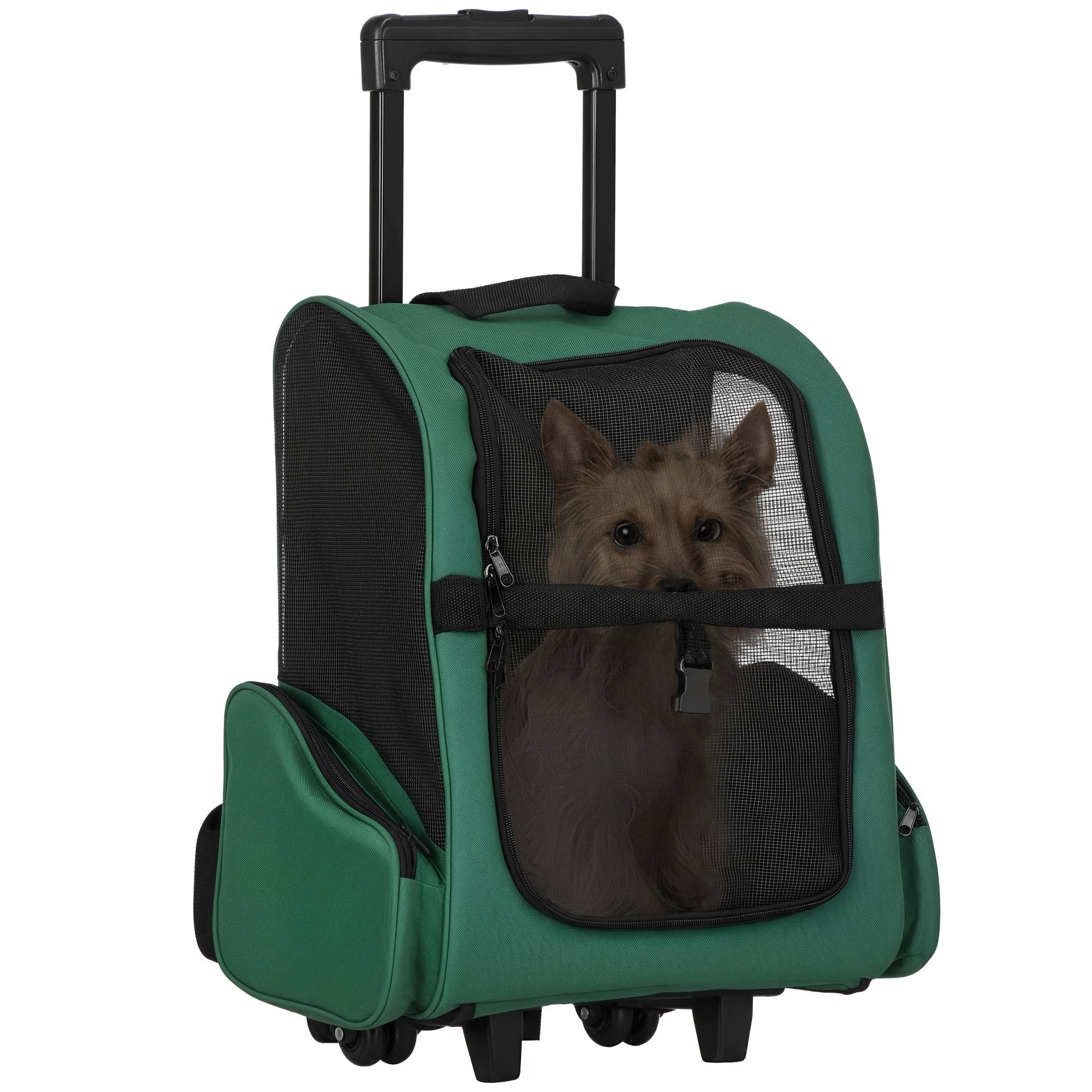 Sac à dos de transport trolley pour chien chat en métal Oxford aéré vert 55cm - ComfortXL Outdoor Living - Image 1