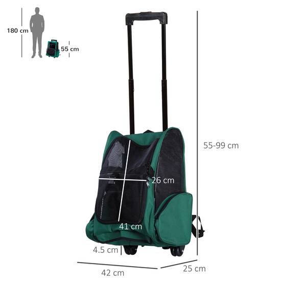 Sac à dos de transport trolley pour chien chat en métal Oxford aéré vert 55cm - ComfortXL Outdoor Living - Image 5