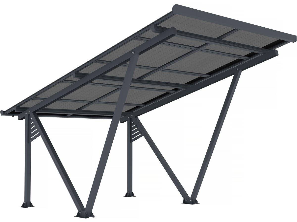 Ombrière Carport Solaire Avec Panneaux Photovoltaïques - 366 X 575 X 366 Cm - Gris - 4,1 Kw -habitat Et Jardin - Image 1