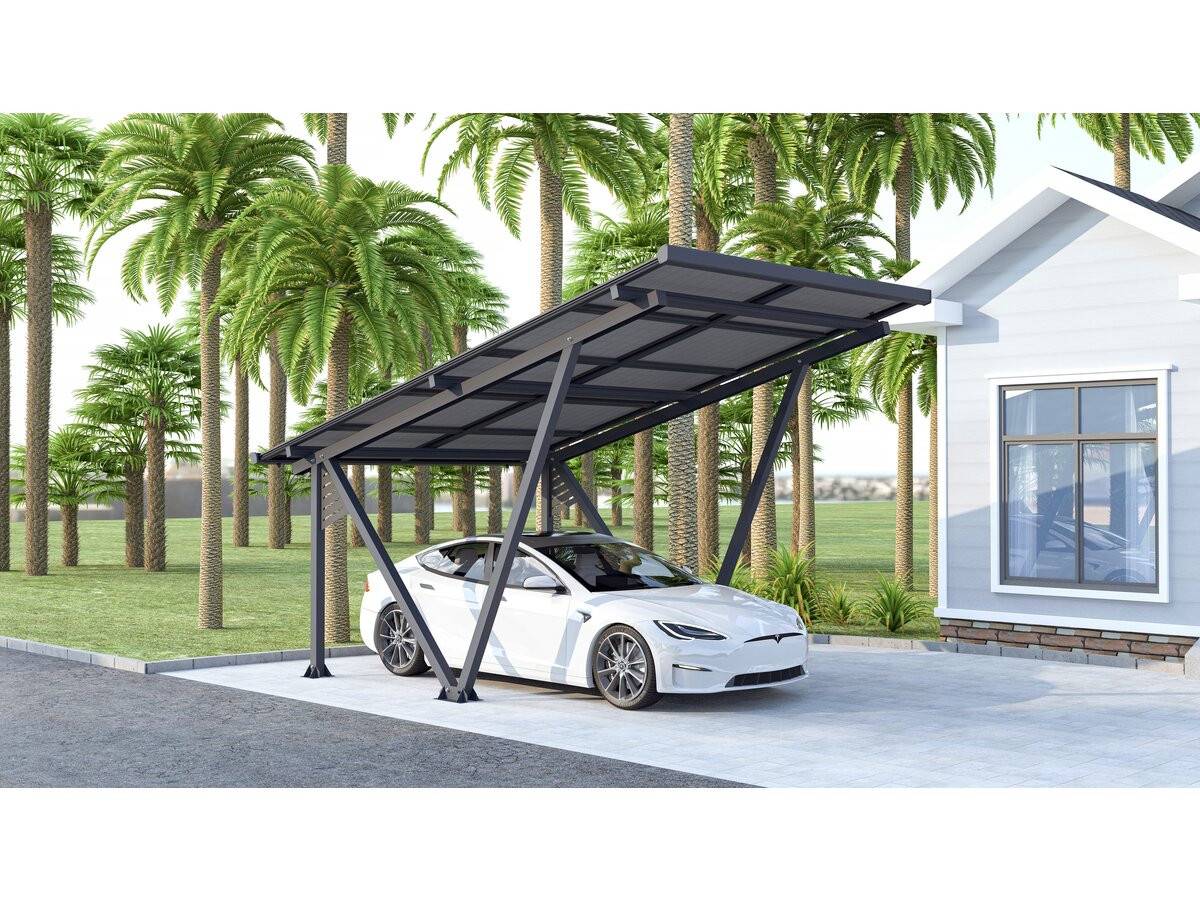 Ombrière Carport Solaire Avec Panneaux Photovoltaïques - 366 X 575 X 366 Cm - Gris - 4,1 Kw -habitat Et Jardin - Image 2