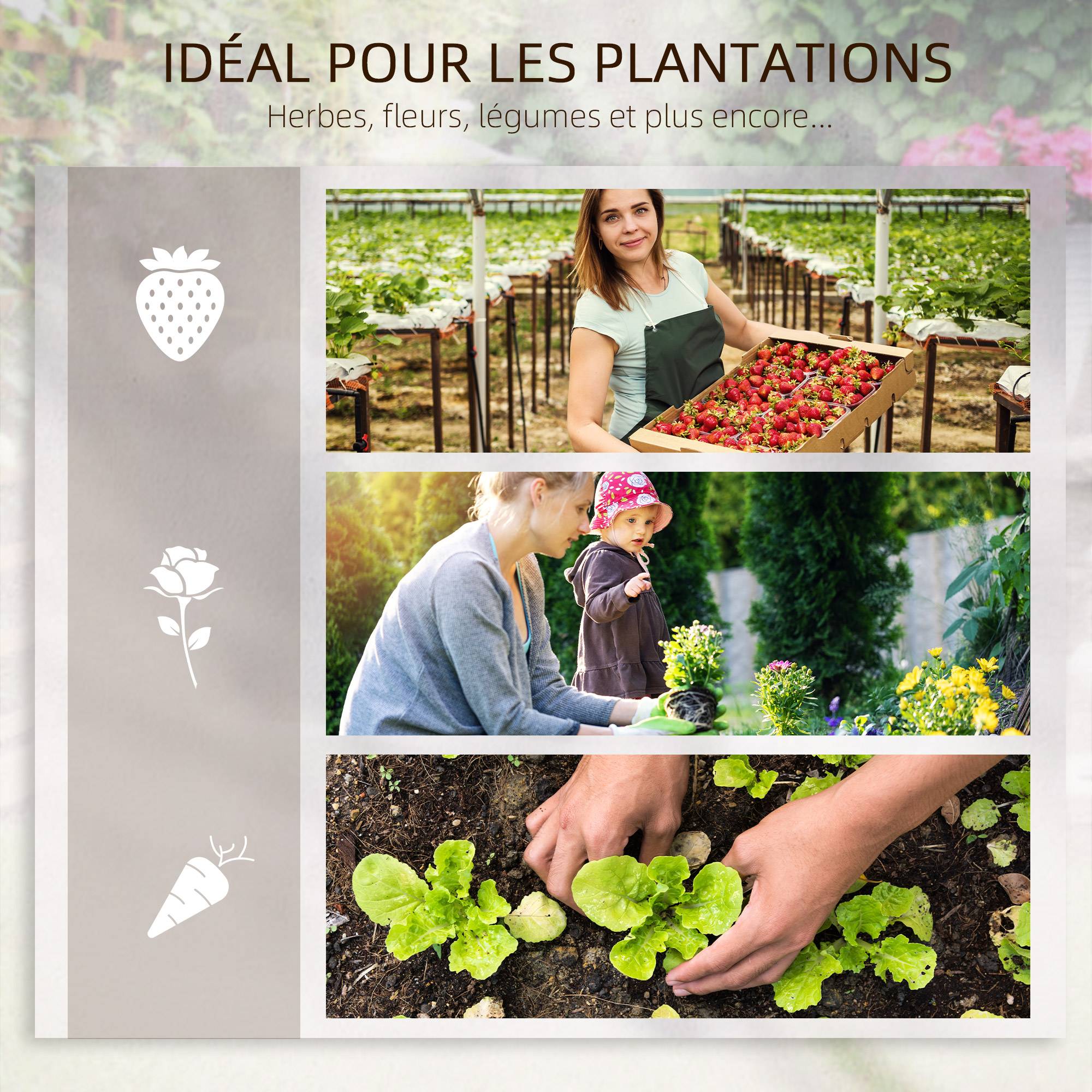 Sans Marque - Carré potager jardinière à 3 étages avec treillis lit surélevé en bois pour plantes grimpantes légumes fleurs naturel - Image 9