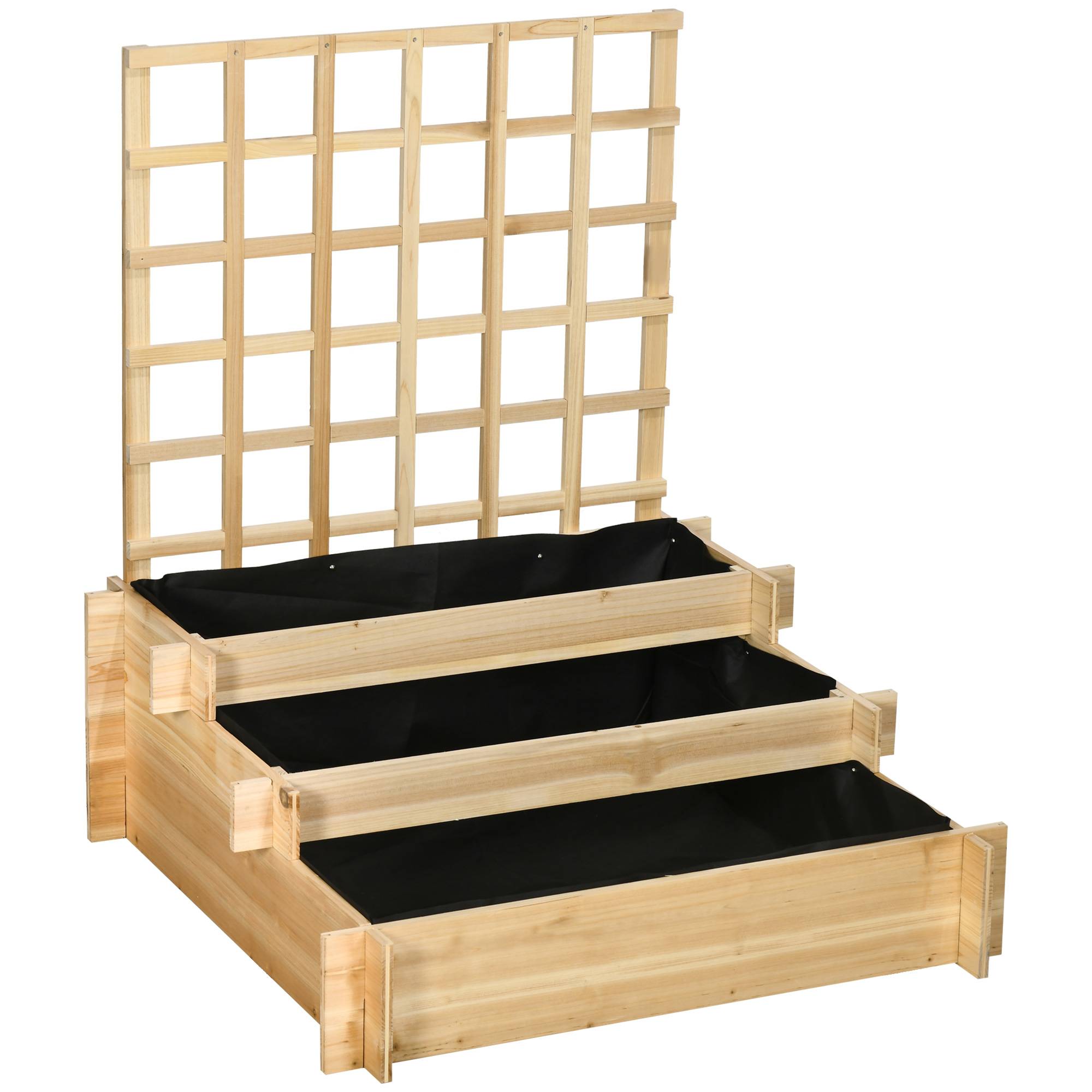 Sans Marque - Carré potager jardinière à 3 étages avec treillis lit surélevé en bois pour plantes grimpantes légumes fleurs naturel - Image 2