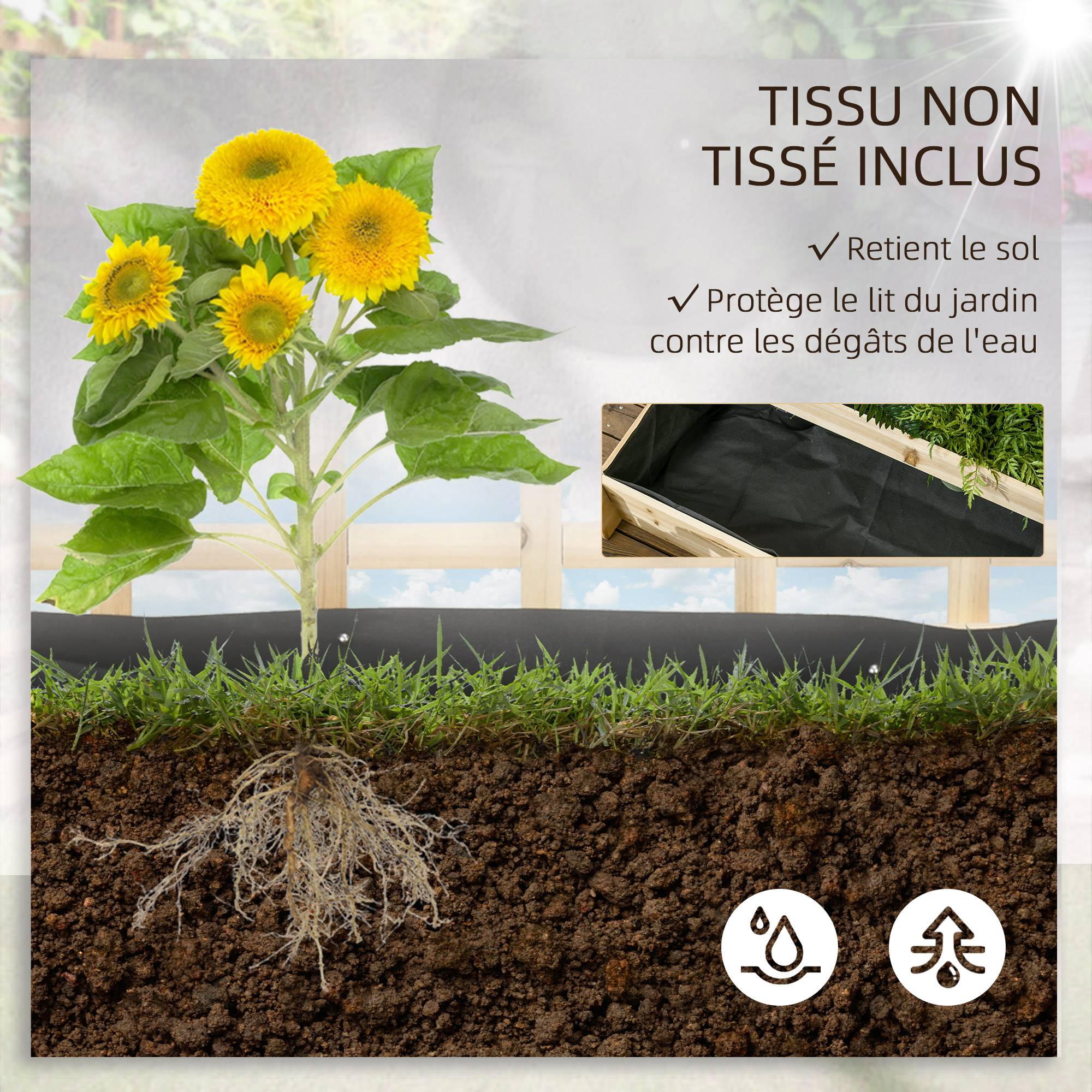 Sans Marque - Carré potager jardinière à 3 étages avec treillis lit surélevé en bois pour plantes grimpantes légumes fleurs naturel - Image 8