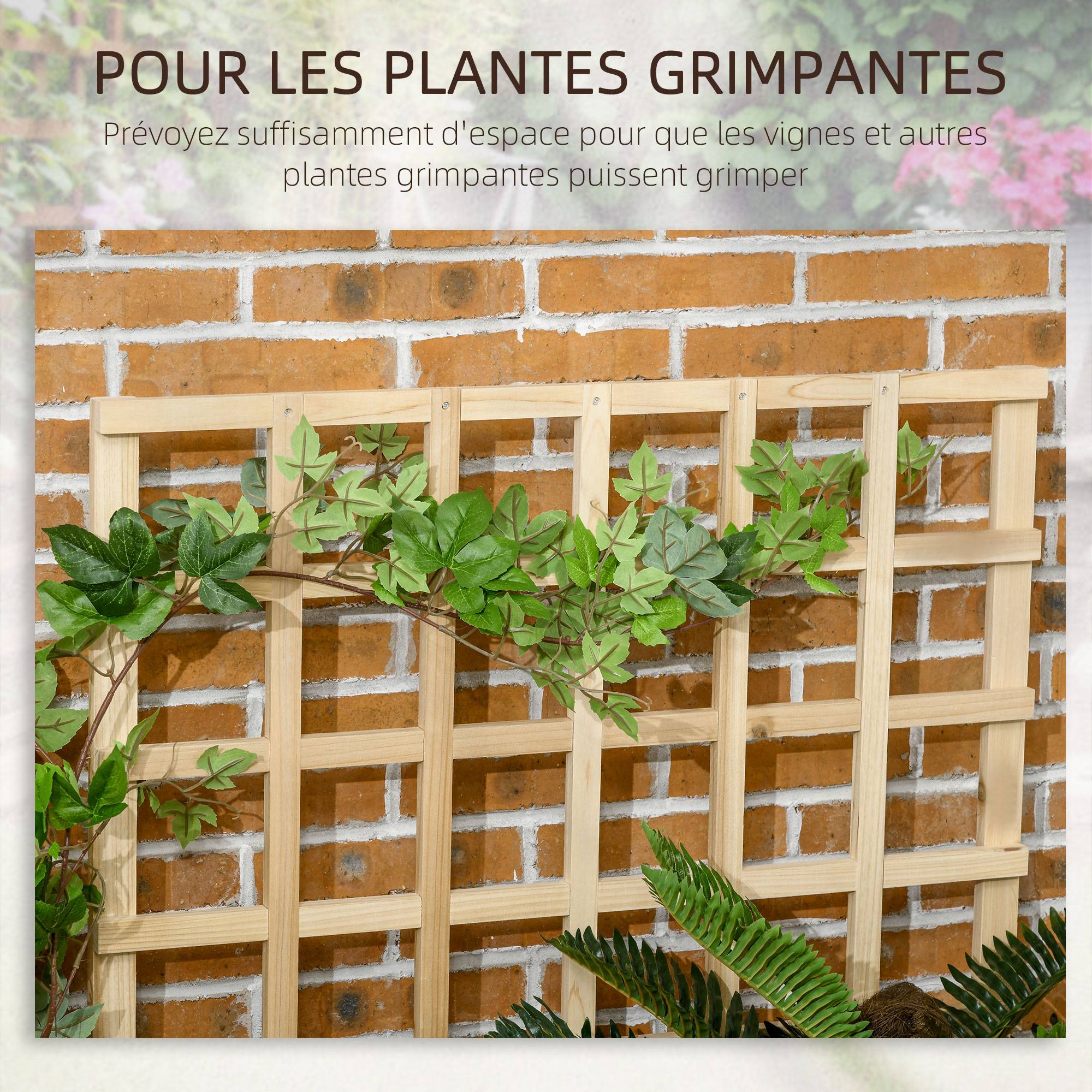 Sans Marque - Carré potager jardinière à 3 étages avec treillis lit surélevé en bois pour plantes grimpantes légumes fleurs naturel - Image 6