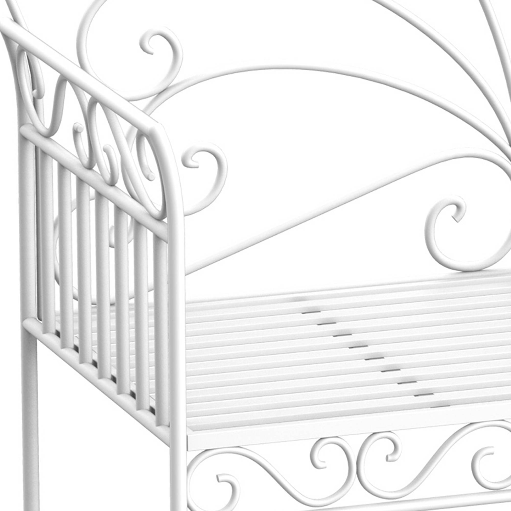 ComfortXL - Banc de jardin 2 places métal blanc 111 x 50 x 98 cm extérieur terrasse dossier décoratif résistant aux intempéries - Image 9