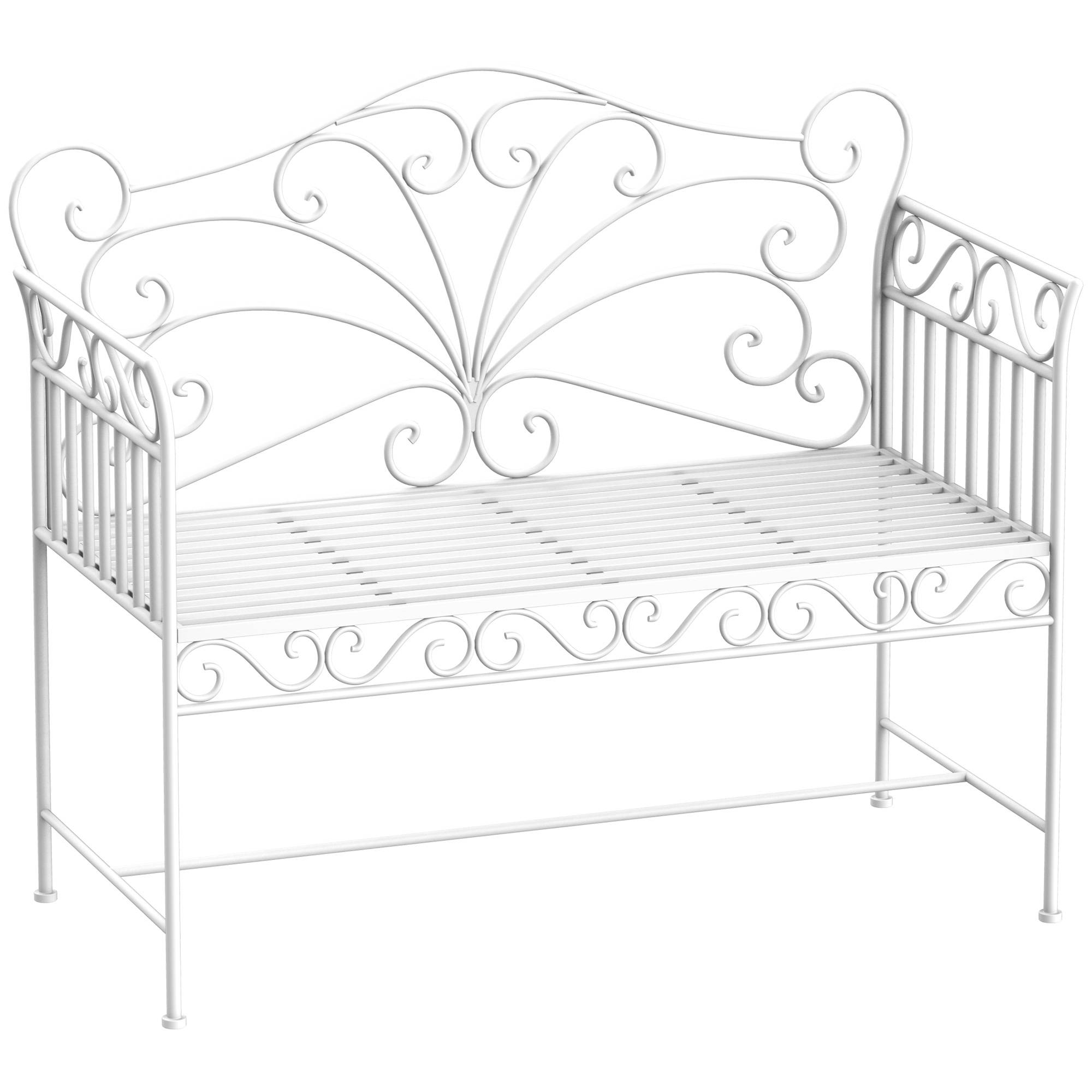 ComfortXL - Banc de jardin 2 places métal blanc 111 x 50 x 98 cm extérieur terrasse dossier décoratif résistant aux intempéries - Image 10