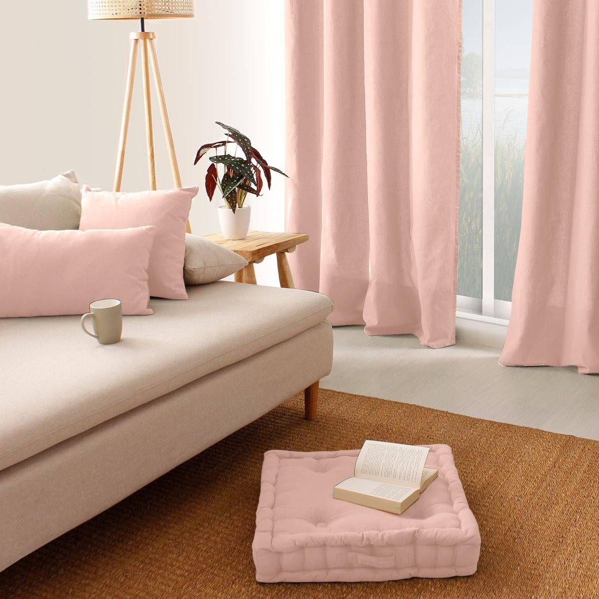 Enjoy Home - Coussin de Sol Uni "Panama" 50x50cm Vieux Rose - Image 3
