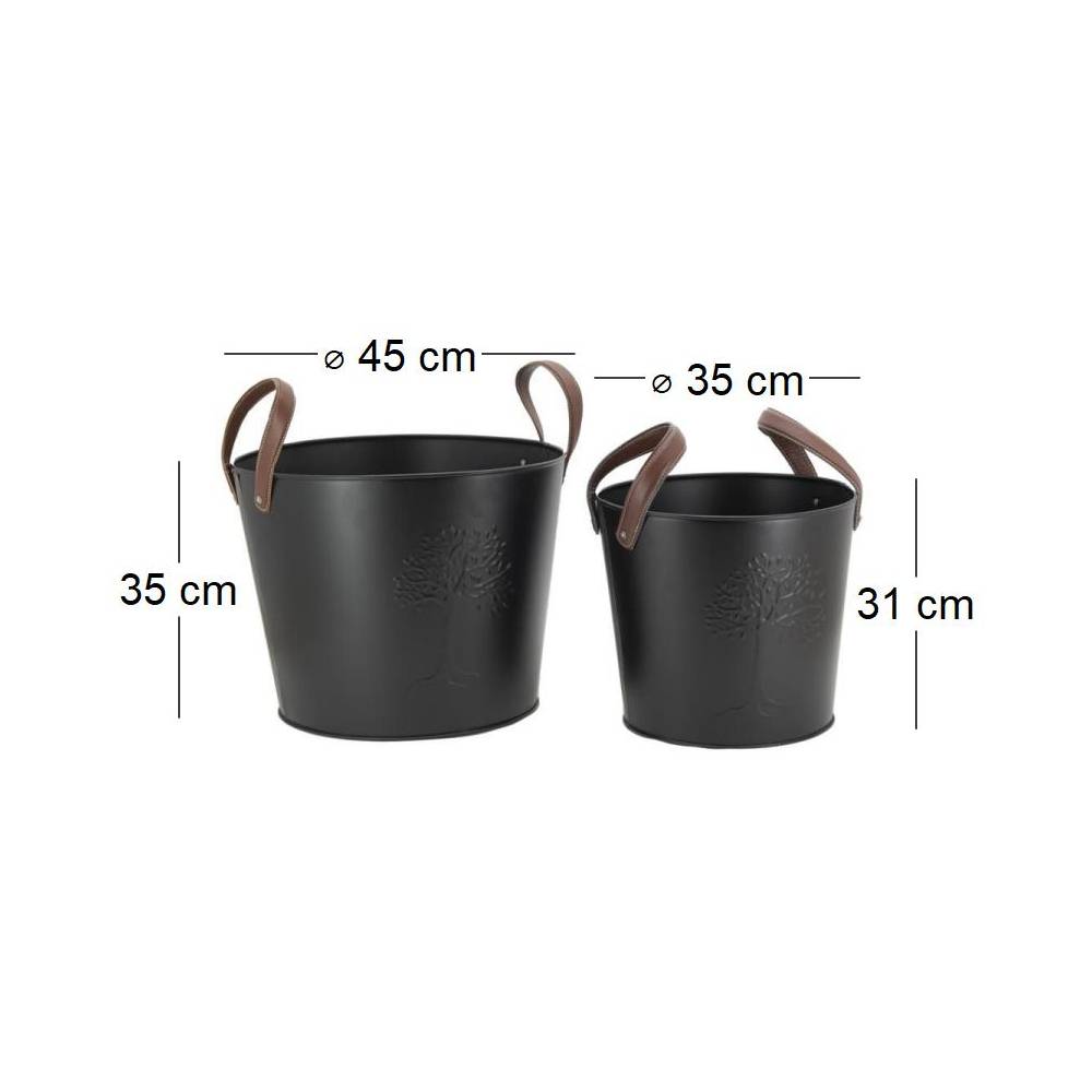 Aubry Gaspard - Seaux en métal noir et cuir (lot de 2) - Image 3