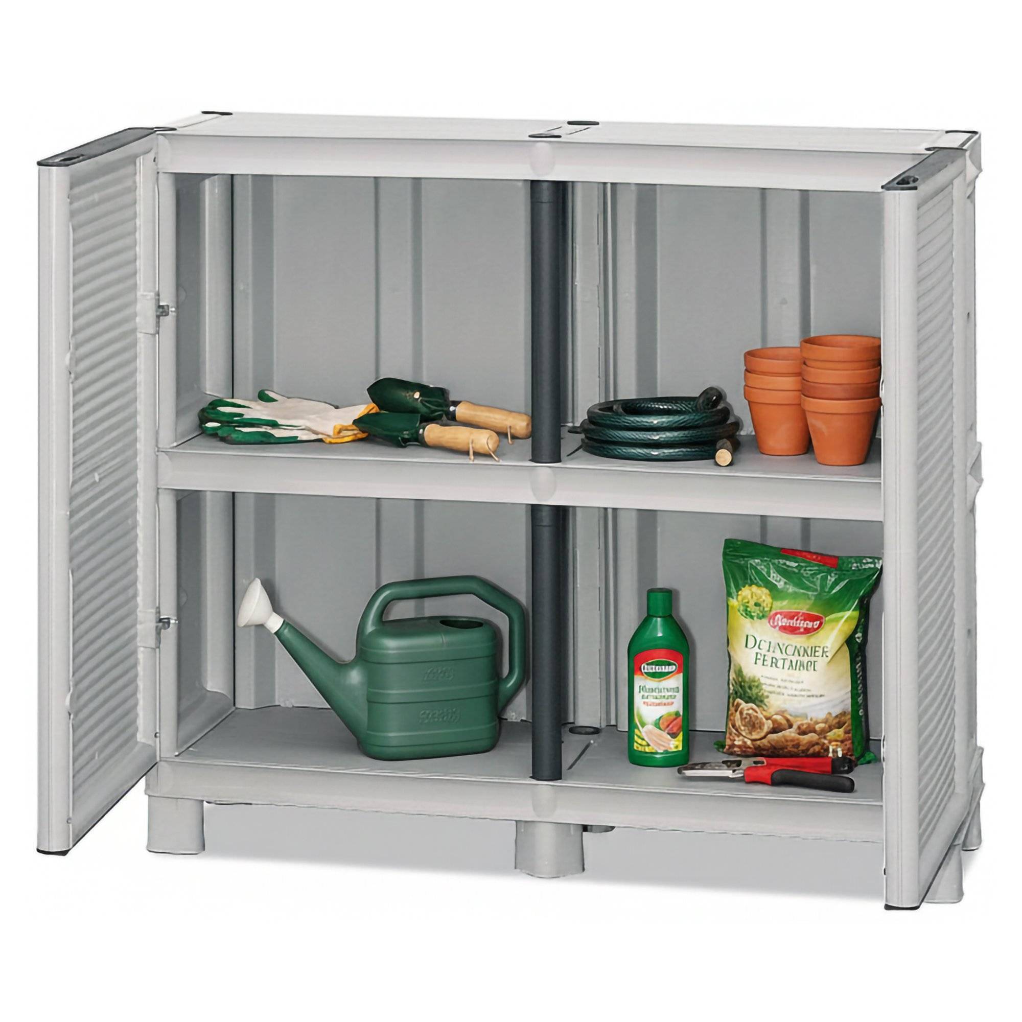 Dmora - Armoire d'extérieur Dbiondin, Mobilier d'extérieur, Armoire de balcon polyvalente, Armoire d'extérieur, Gris clair, 100x39h92 cm - Dmora - Image 1