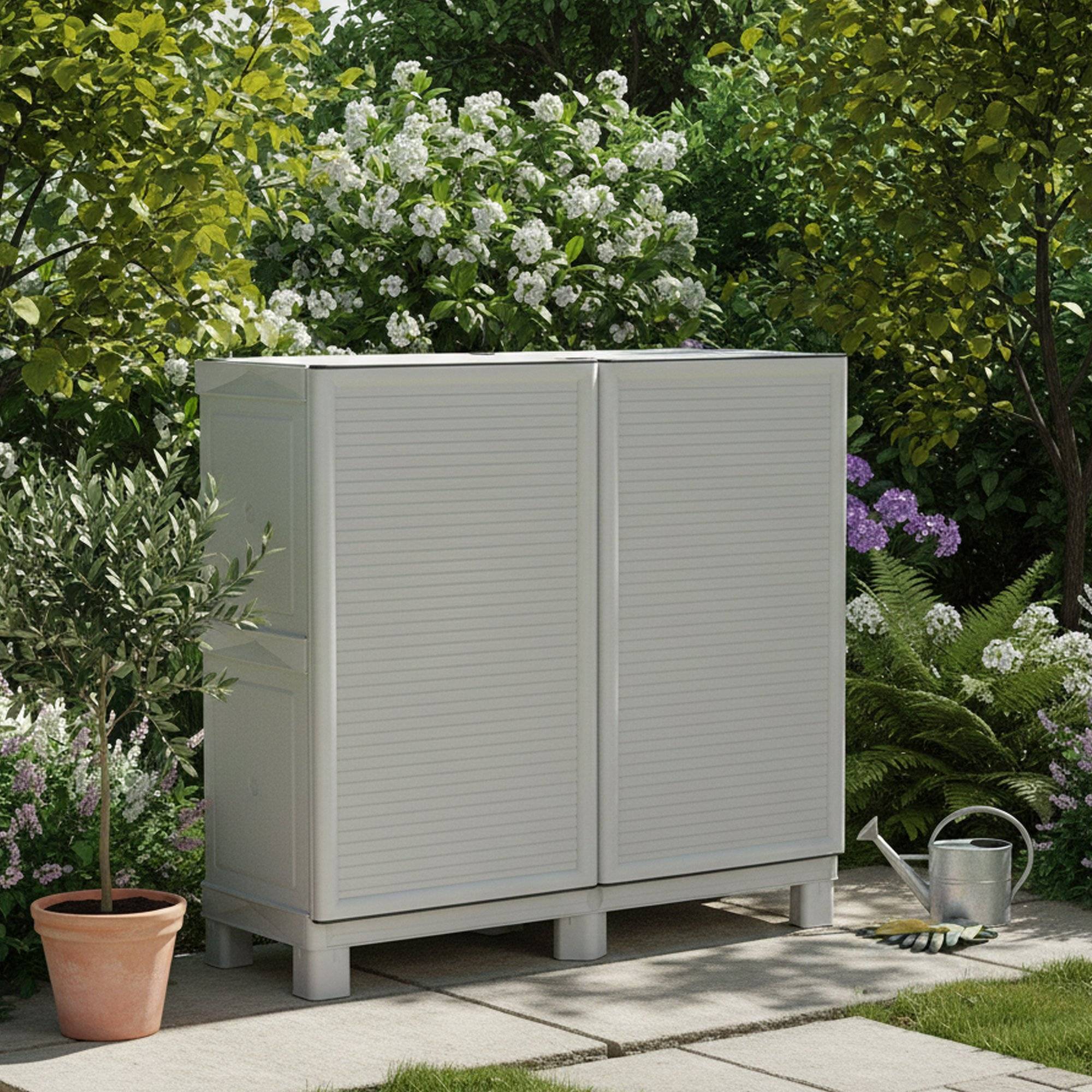Dmora - Armoire d'extérieur Dbiondin, Mobilier d'extérieur, Armoire de balcon polyvalente, Armoire d'extérieur, Gris clair, 100x39h92 cm - Dmora - Image 2