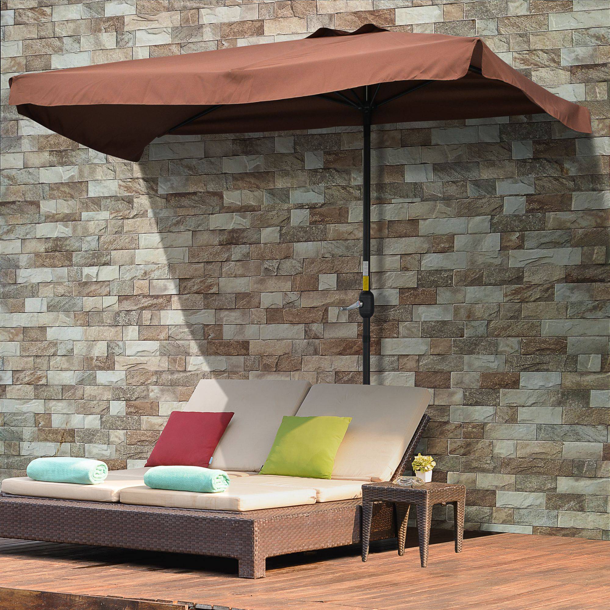 Demi-Parasol Mural Métal pour Balcon et Terrasse avec Manivelle 230x130 Marron - ComfortXL Outdoor Living - Image 3